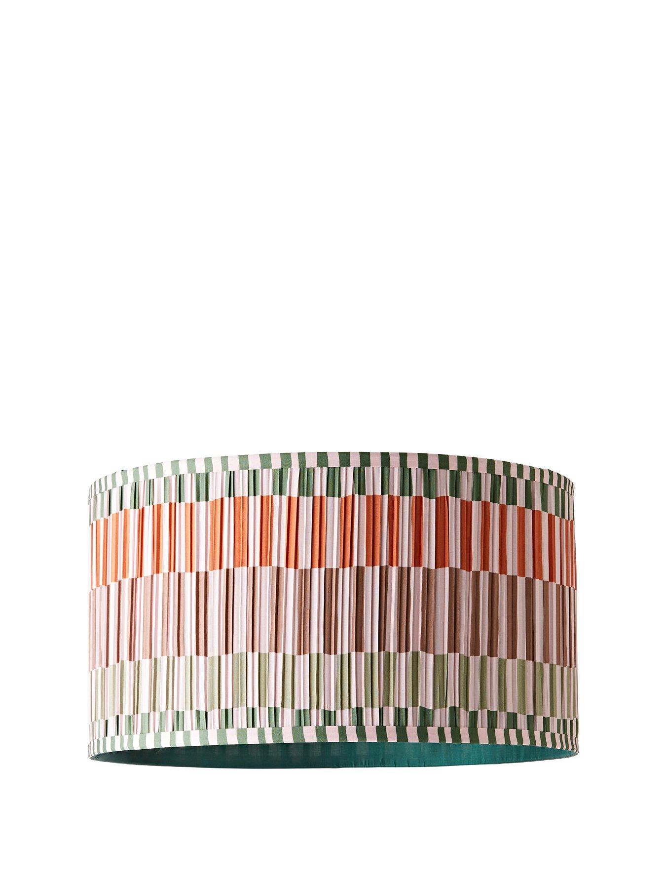 Image 2 of 6 of ValueLights Rae Large Pleated Stripe Neutral Drum Easy Fit Ceiling Light Lamp Shade