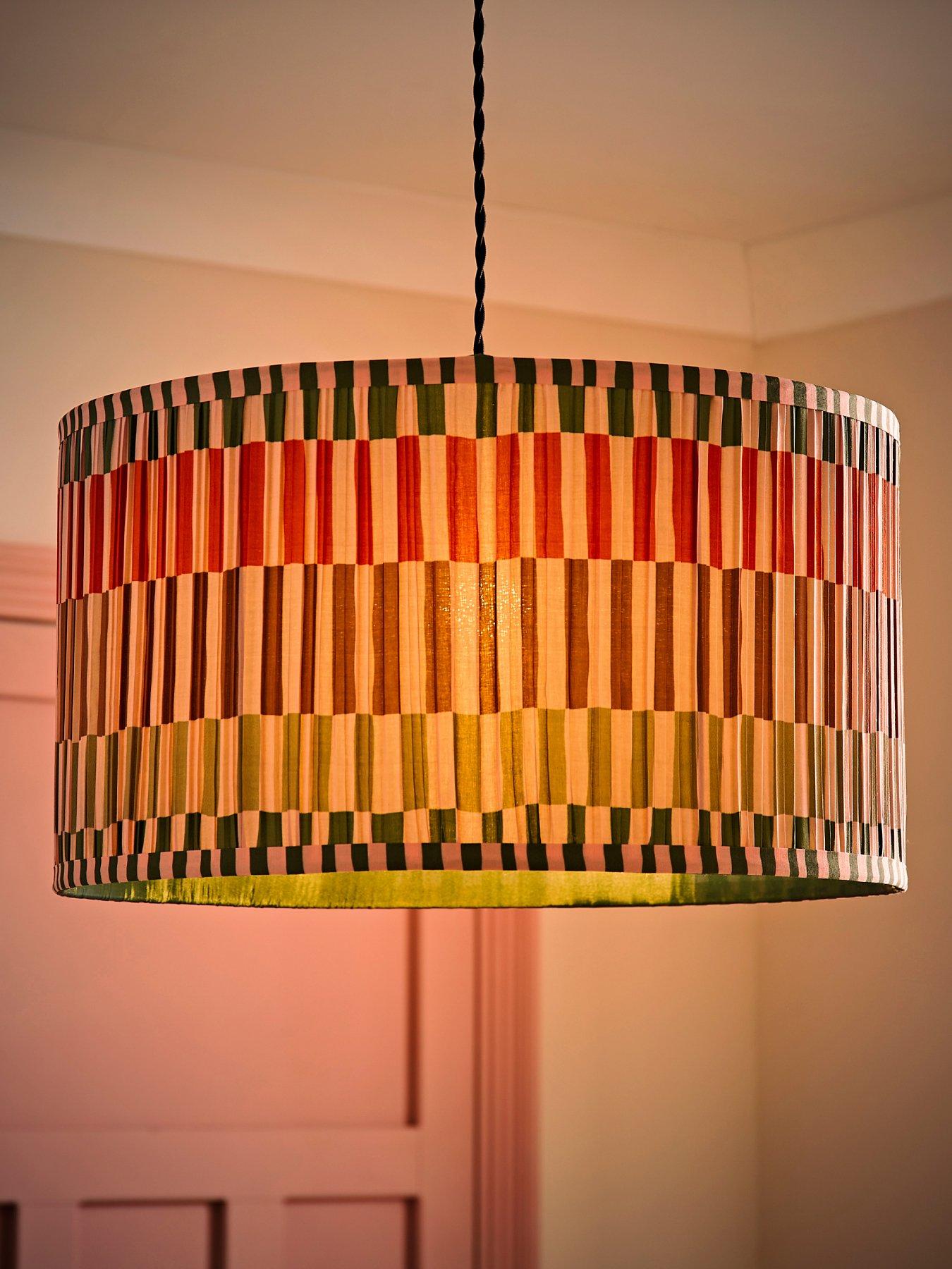 Image 3 of 6 of ValueLights Rae Large Pleated Stripe Neutral Drum Easy Fit Ceiling Light Lamp Shade