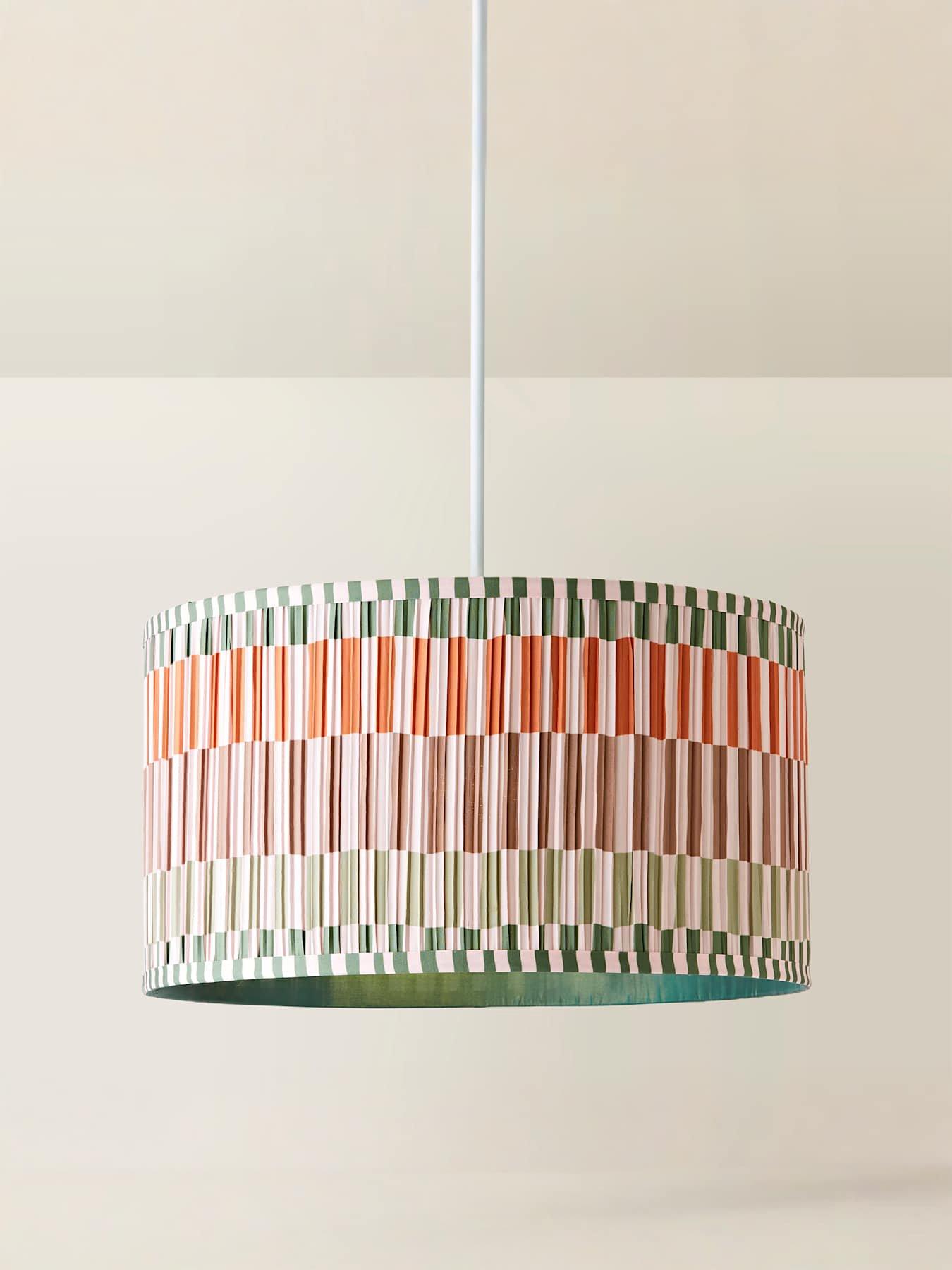 Image 4 of 6 of ValueLights Rae Large Pleated Stripe Neutral Drum Easy Fit Ceiling Light Lamp Shade