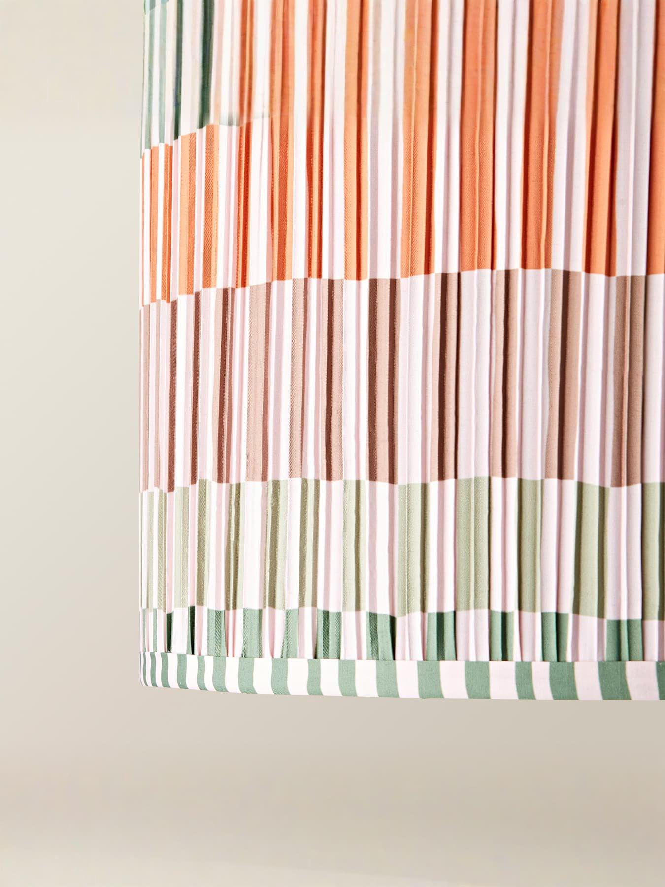 Image 5 of 6 of ValueLights Rae Large Pleated Stripe Neutral Drum Easy Fit Ceiling Light Lamp Shade