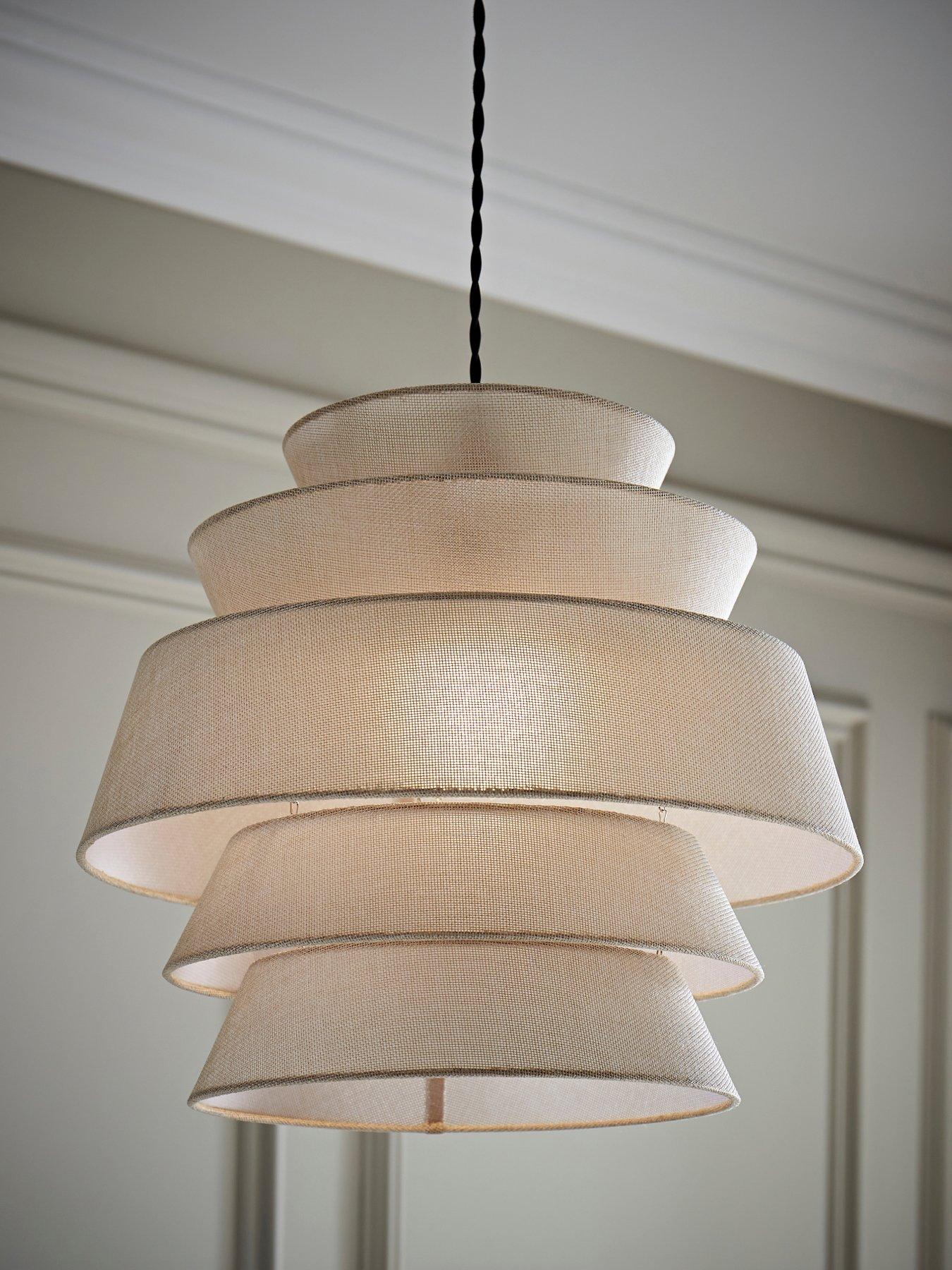 ValueLights Valerie Natural Linen 5 Tier Easy Fit Drum Ceiling Pendant Light Lamp Shade