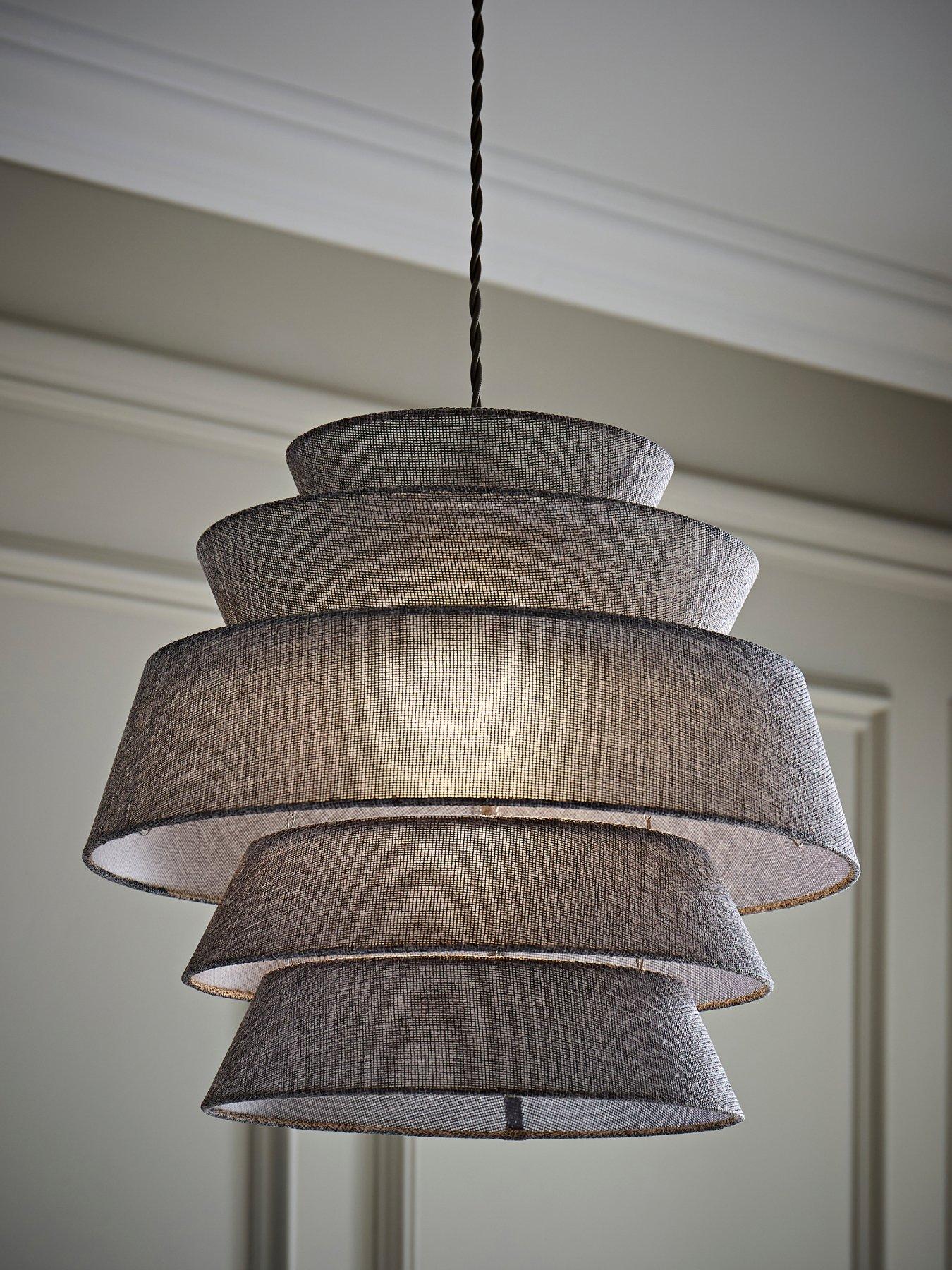 undefined Valerie Grey Linen 5 Tier Easy Fit Drum Ceiling Pendant Light Lamp Shade