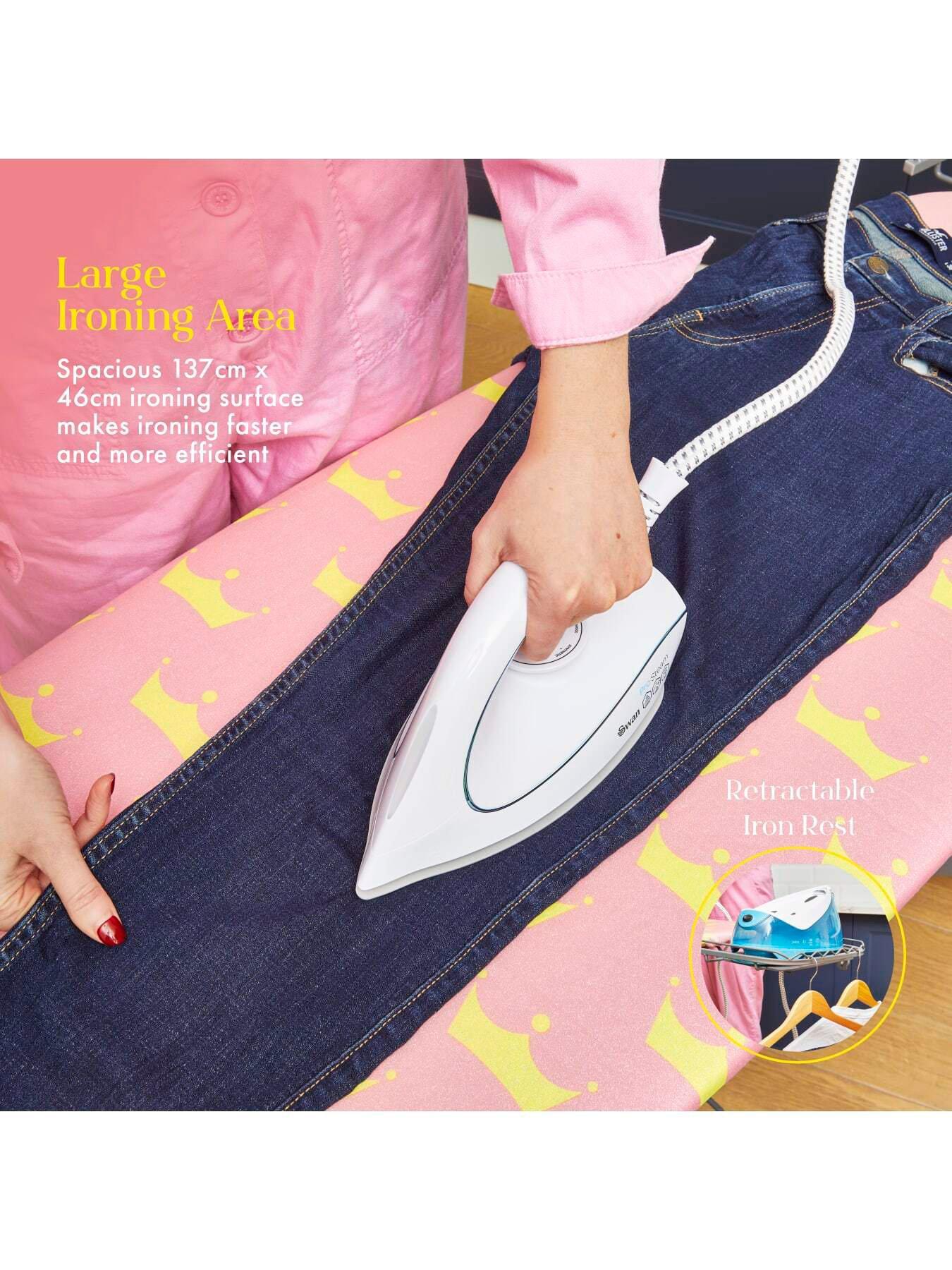 Image 2 of 6 of Swan Lynsey Large Ironing Board with Adjustable Height -&nbsp;Pink &amp; Grey