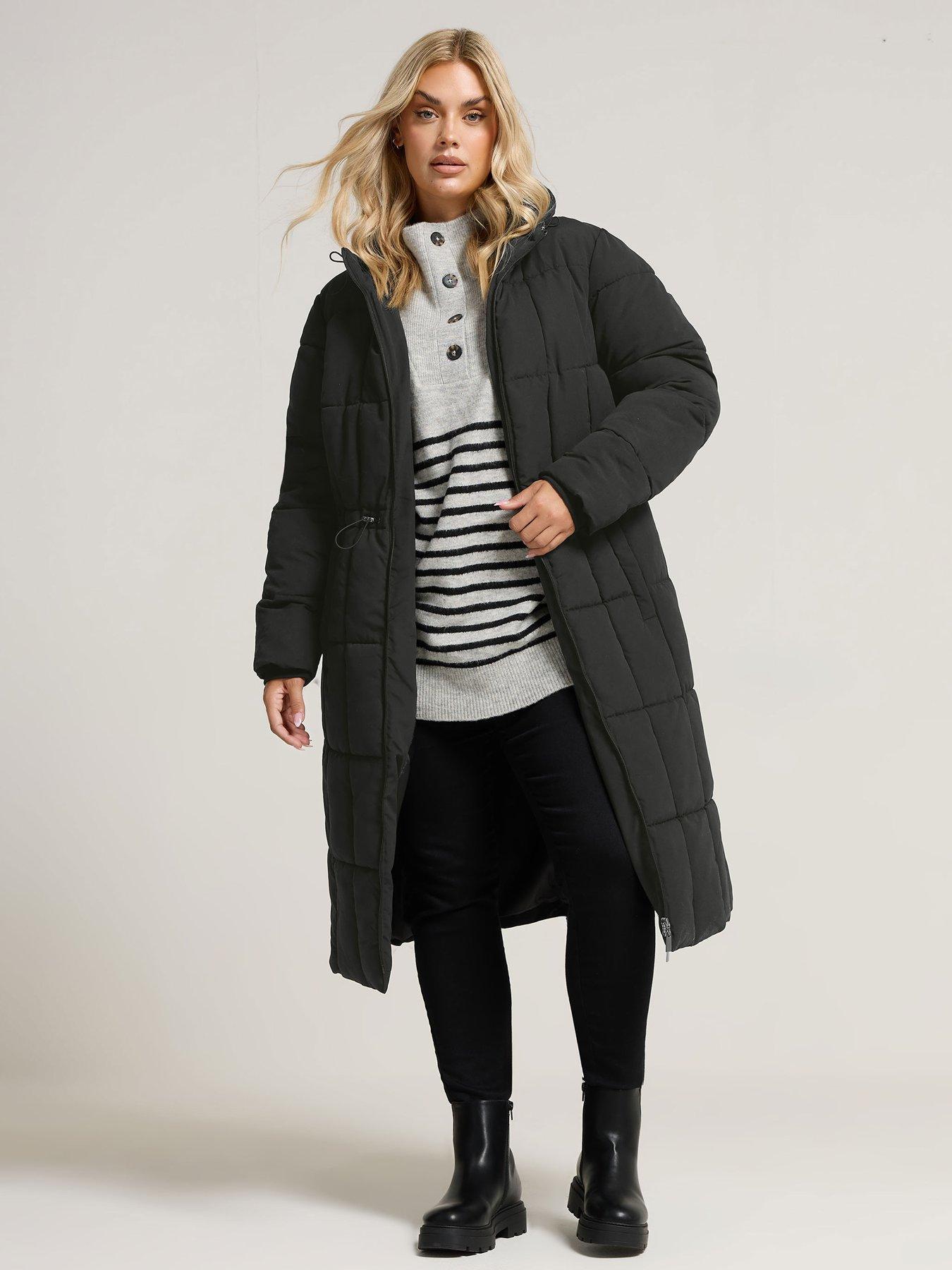 undefined Curve Borg Midi Padded Coat - Black