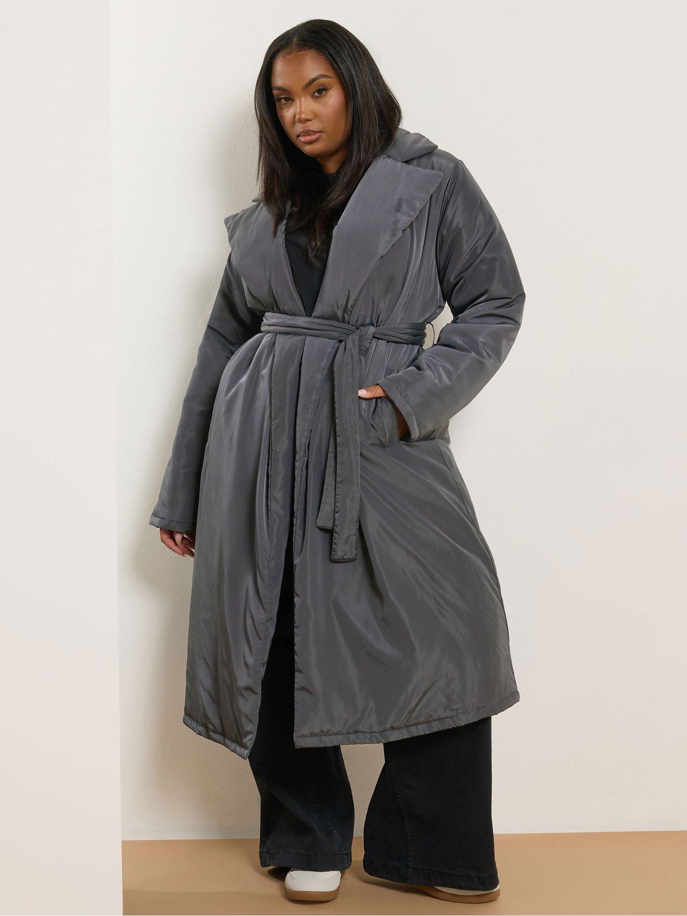 undefined Curve Unquilted Longline Padded Coat - Black