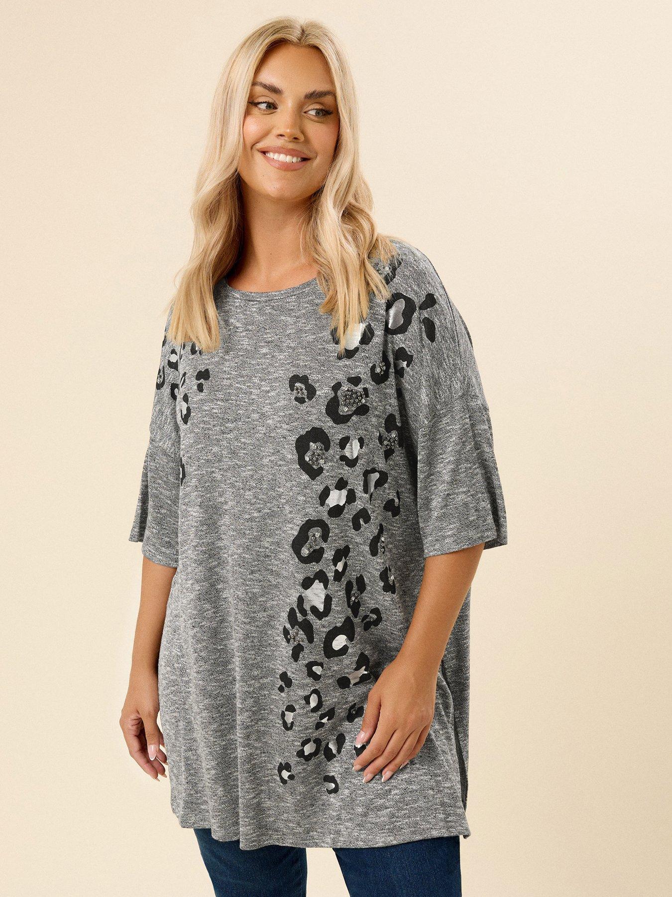 undefined Curve Animal Drop Shoulder Top - Grey