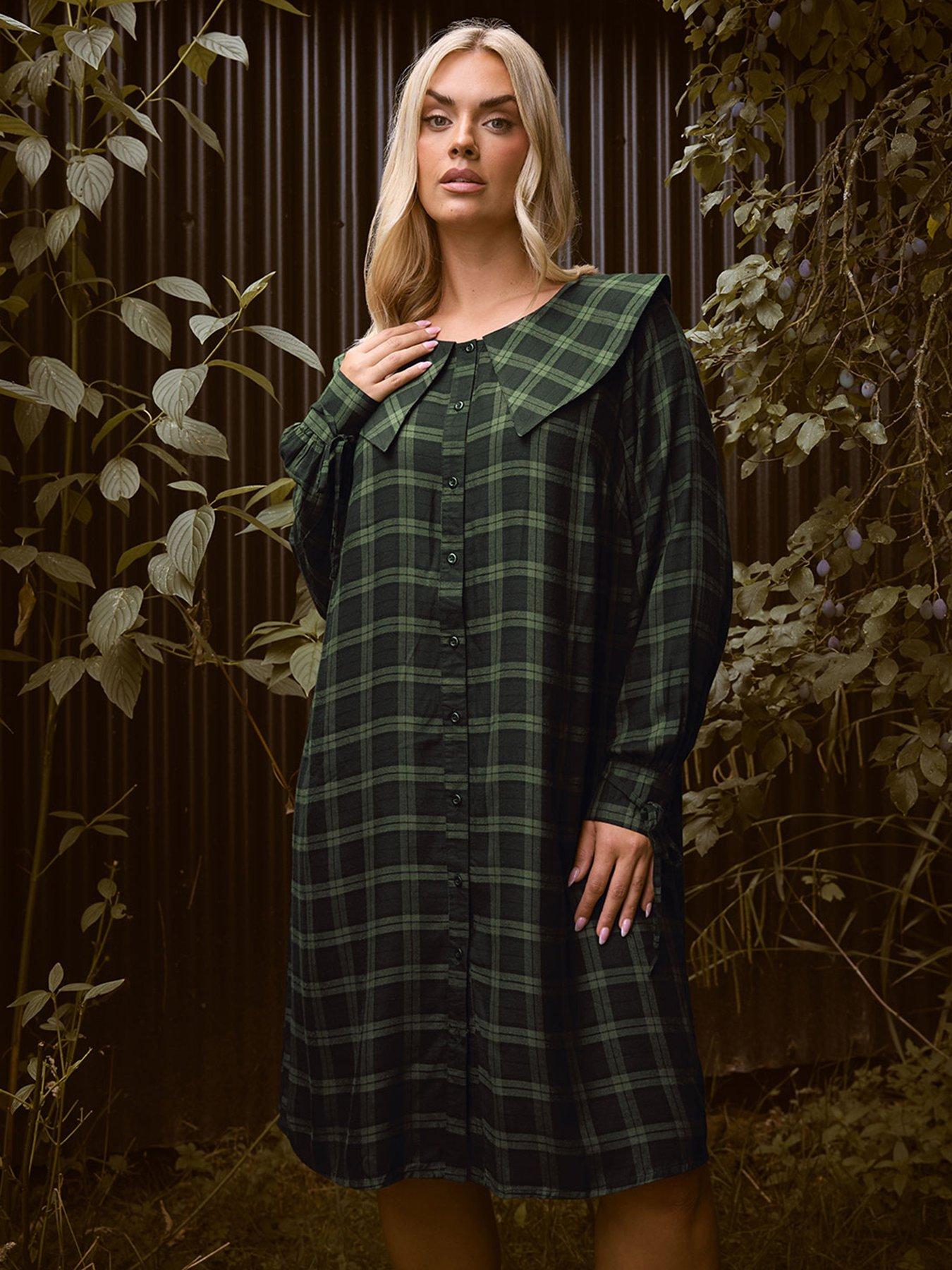 undefined Curve Check Collar Smock Mini Dress