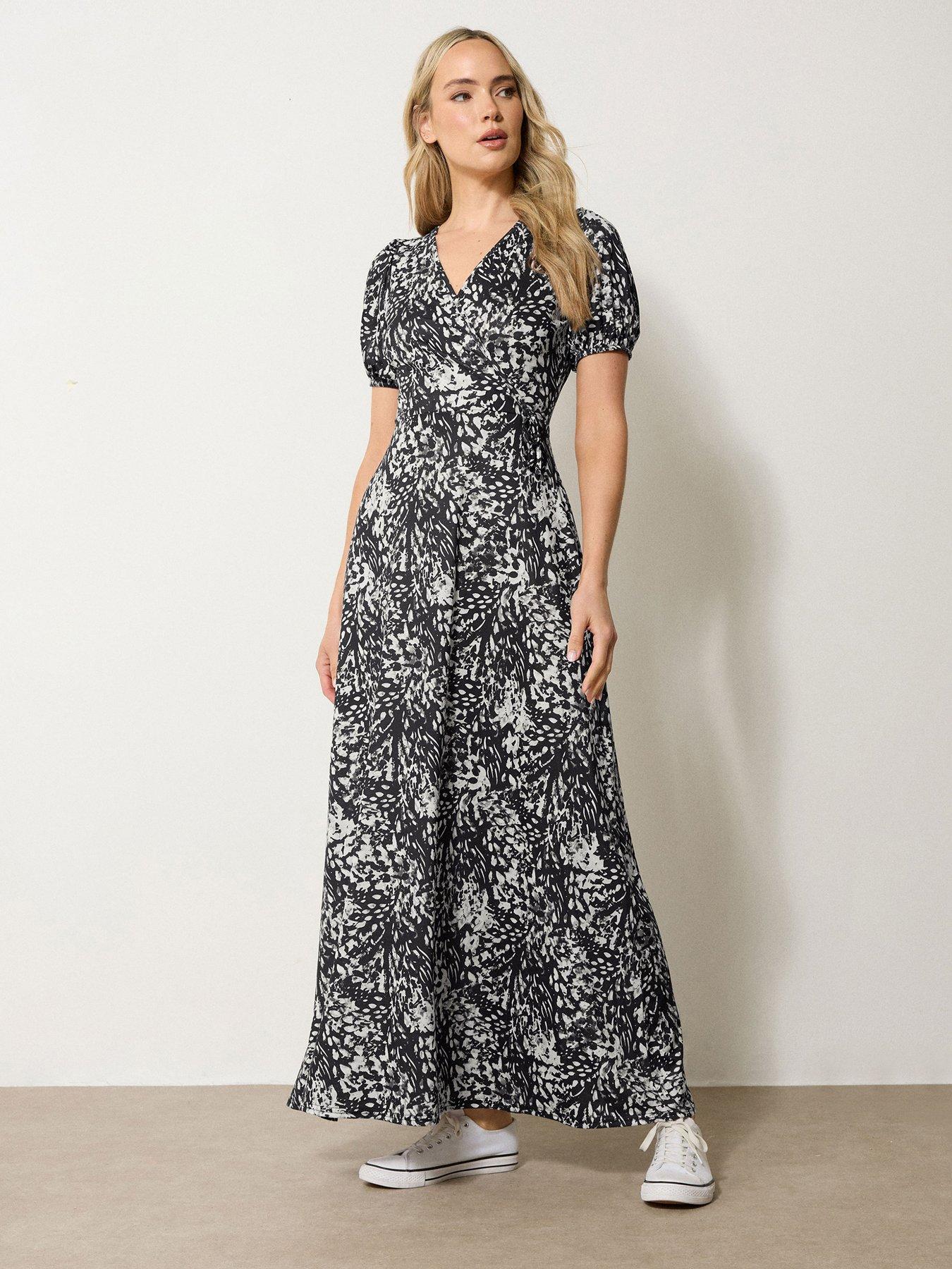 undefined Animal Abstract Wrap Maxi Dress - Black
