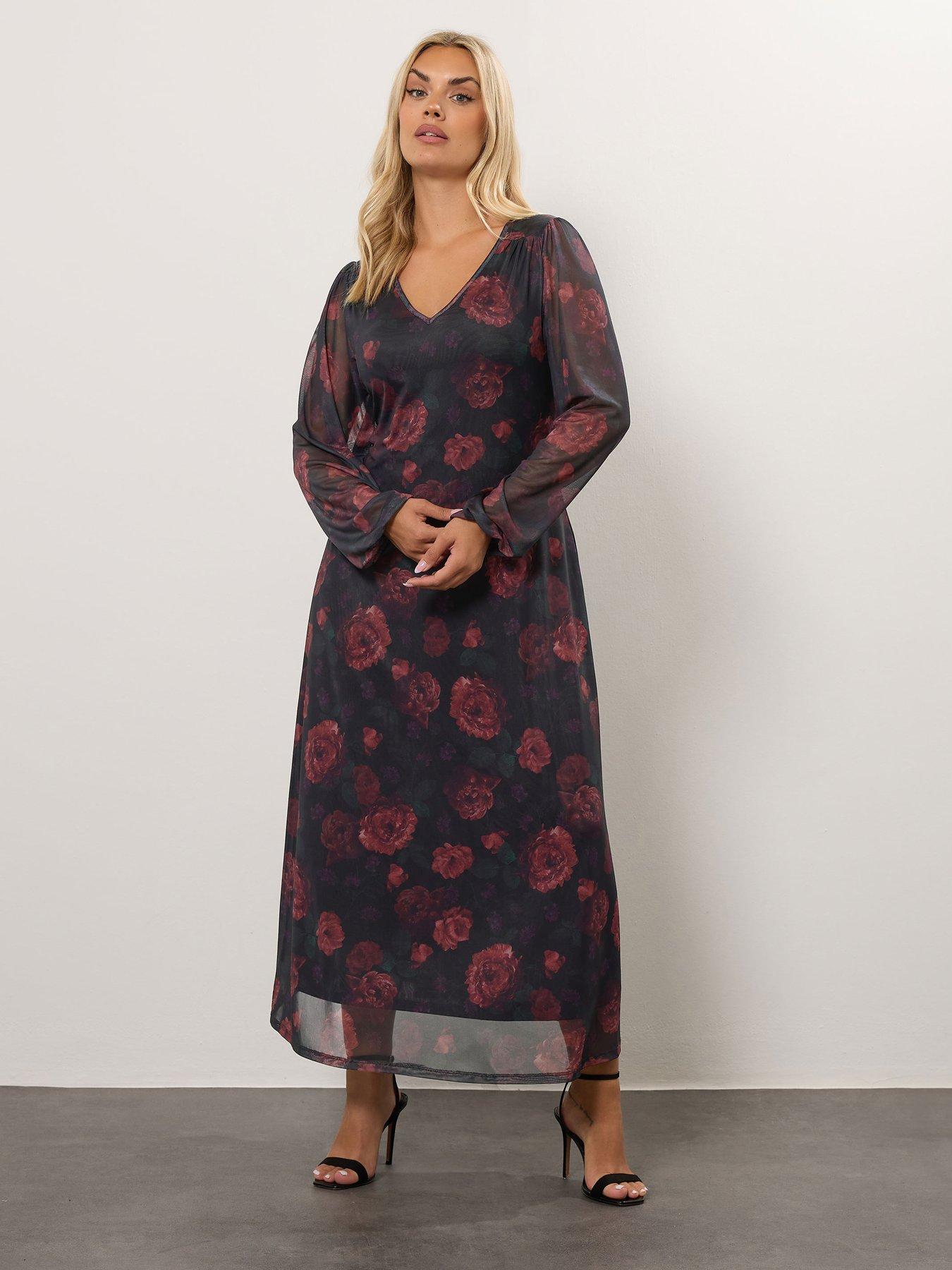 Yours Curve Mesh Balloon Sleeve Dress - Black