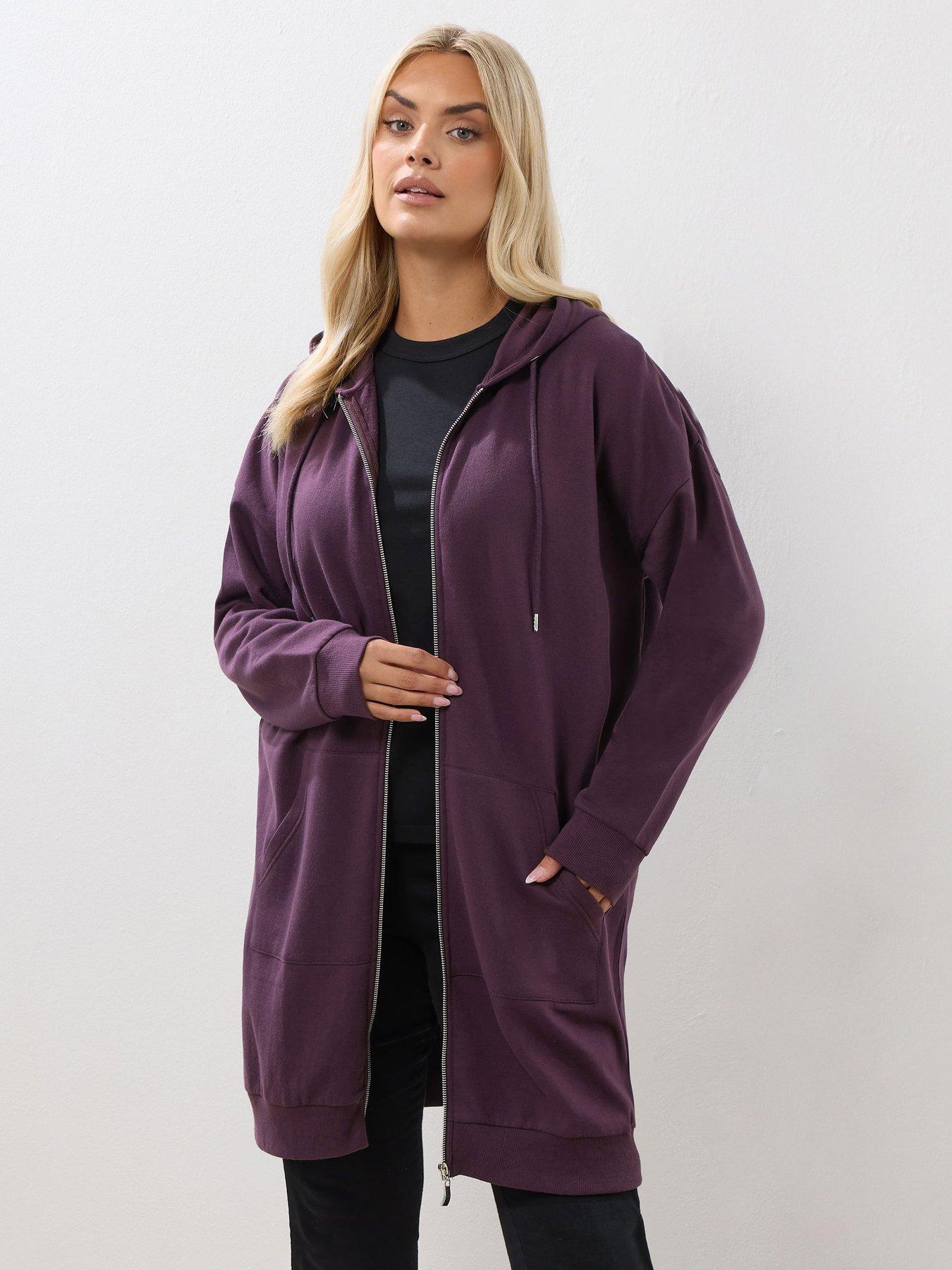 Yours Curve Longline Zip Thru Hoodie - Purple