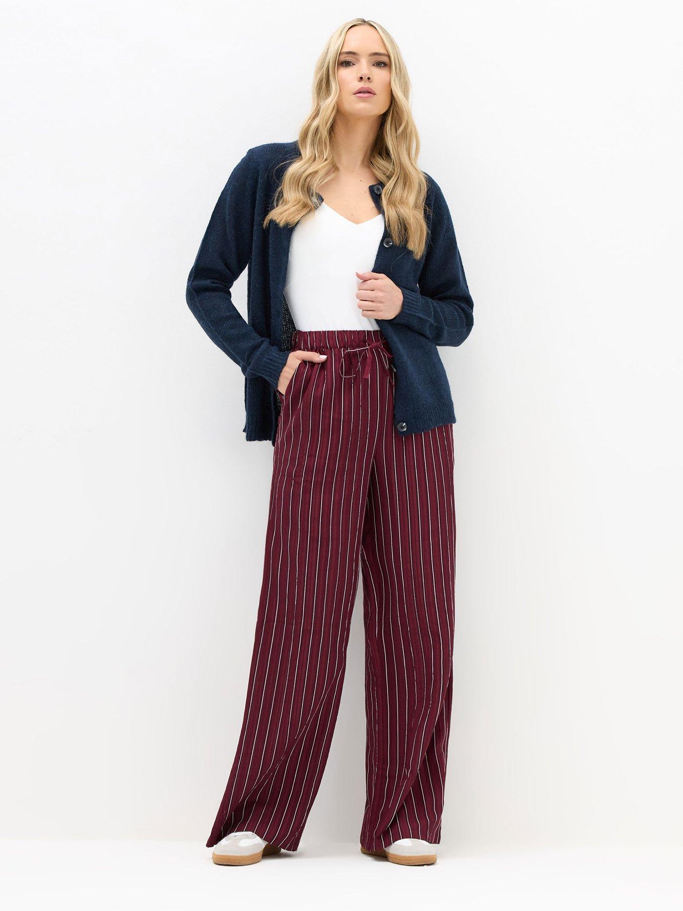 undefined Stripe Wide Leg Trouser 34" - Red