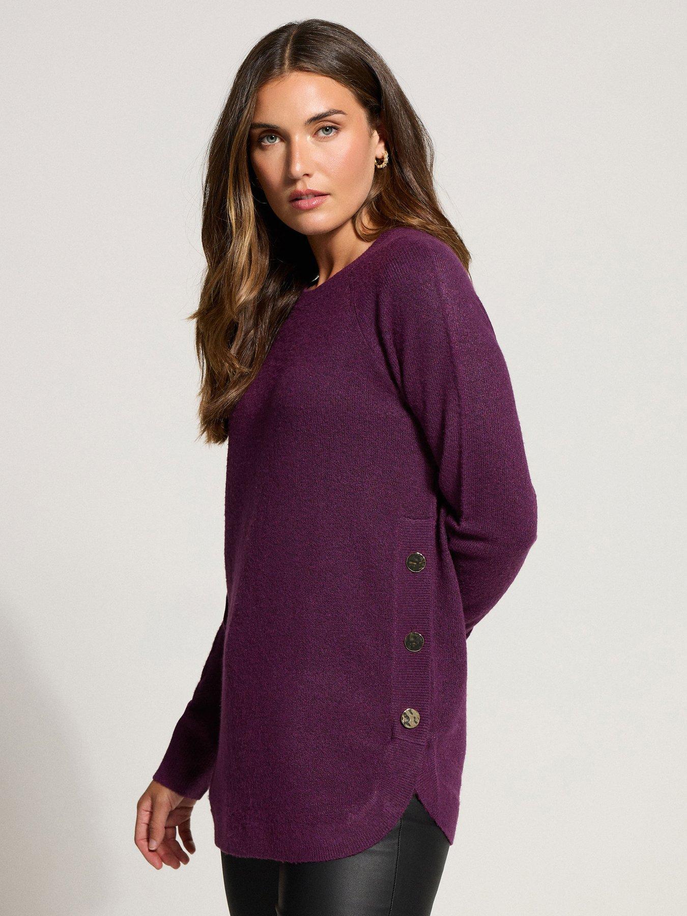 undefined Longline Pearl Button Jumper - Purple