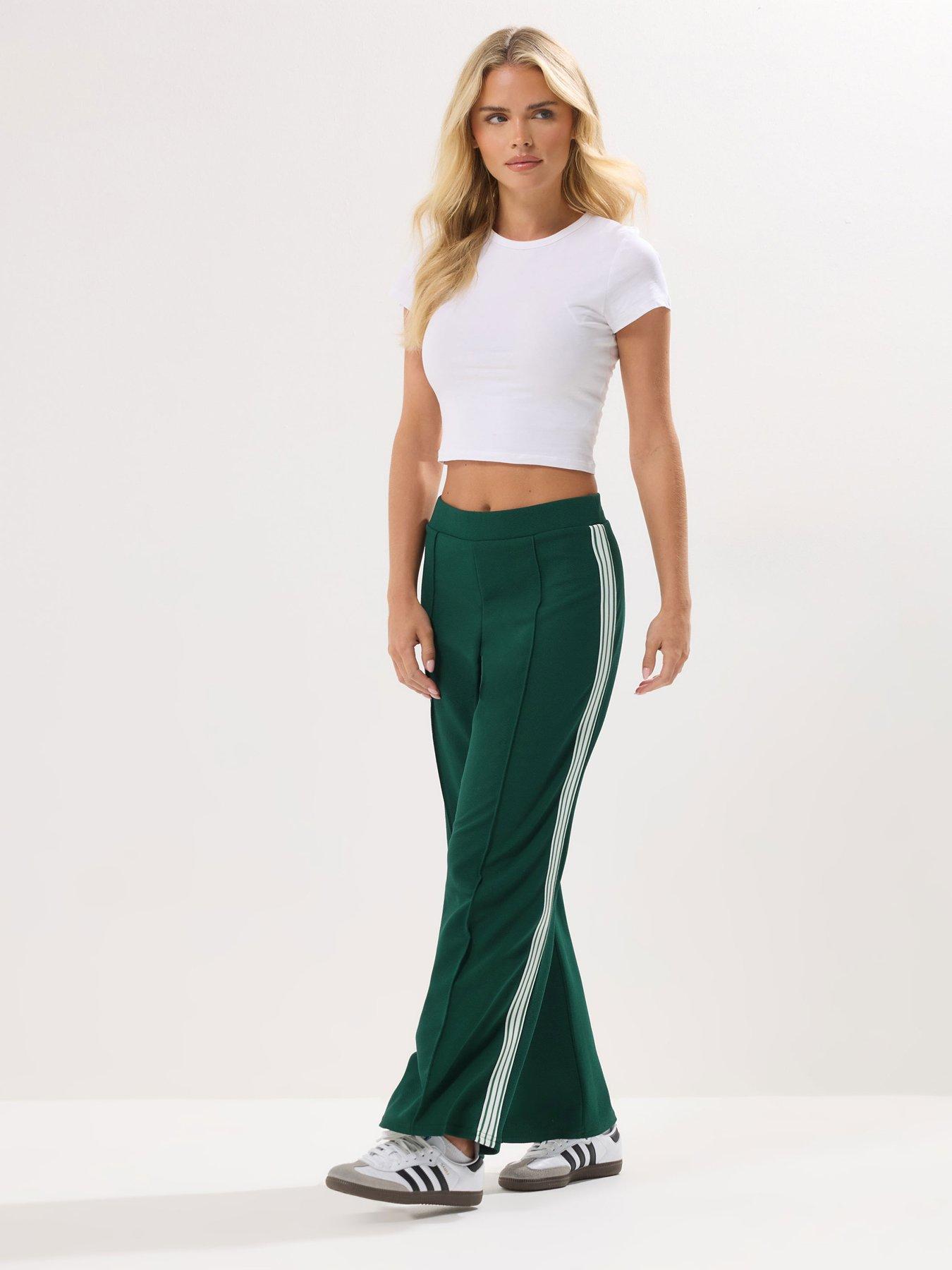 undefined Petite Side Stripe Tape Wide Leg Trouser - Green