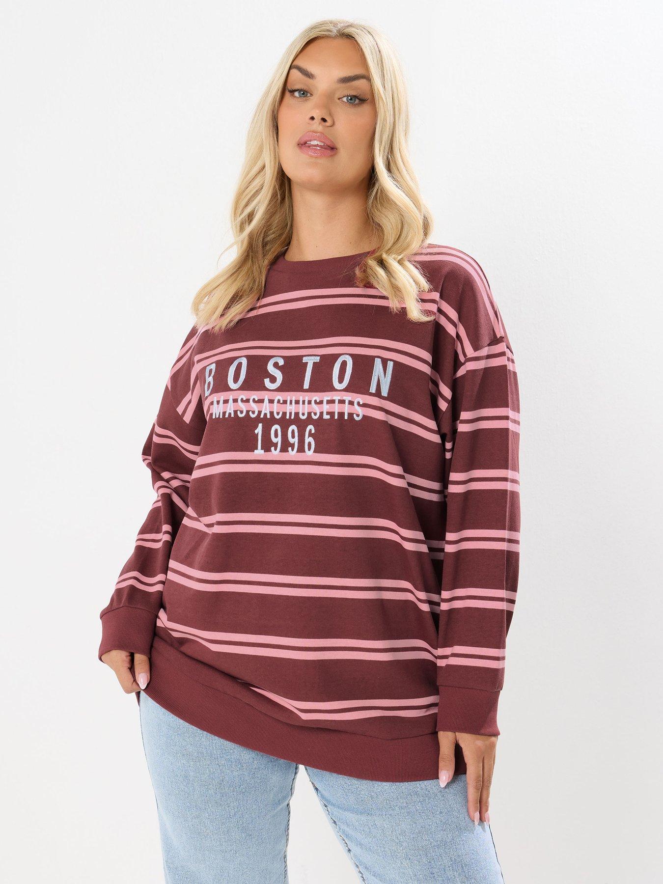 Yours Curve Boston Stripe Crew Neck Sweatshirt - Red