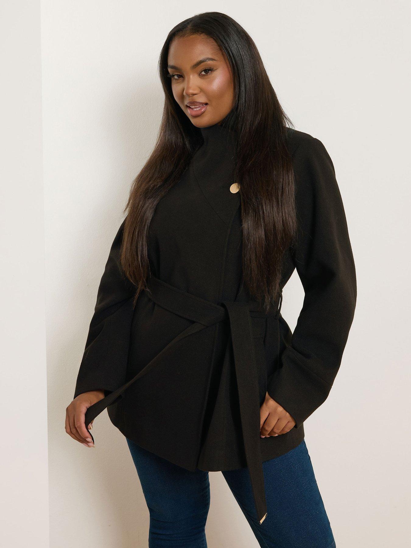 Yours Curve Wrap Wool Coat - Black