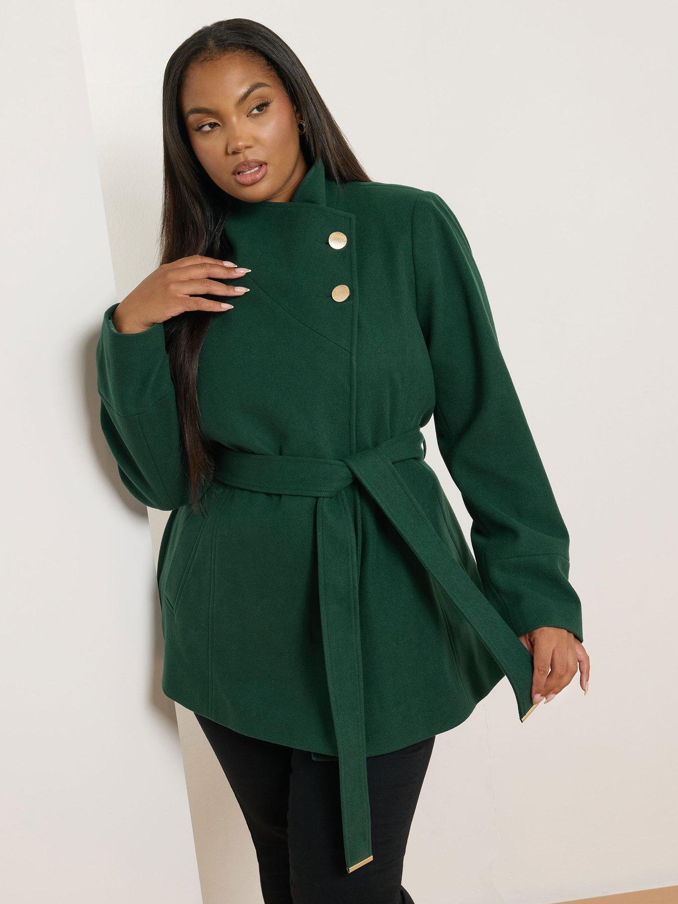 undefined Curve Wrap Wool Coat - Green