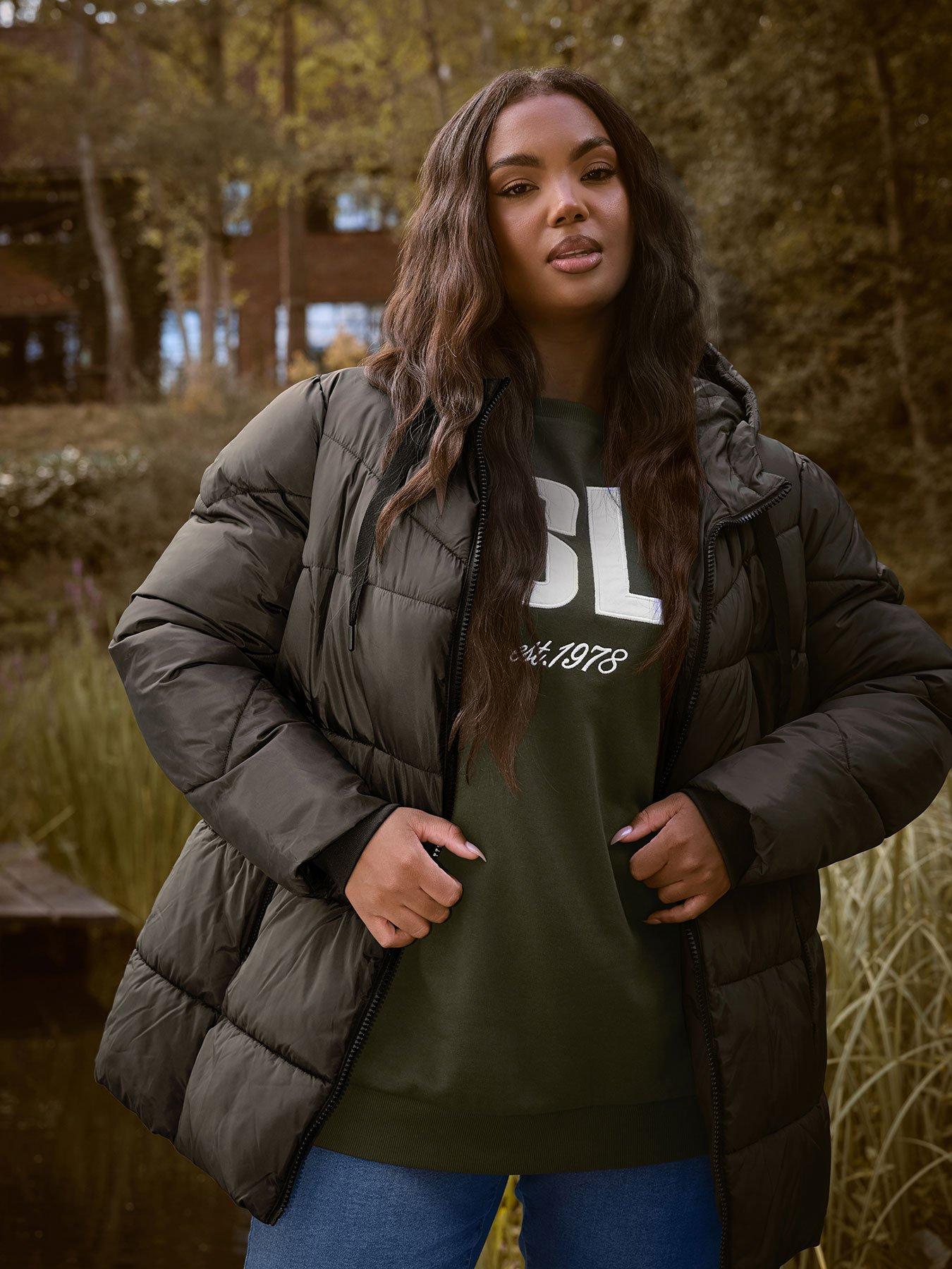 Yours Curve Short Sporty Padded Coat - Brown