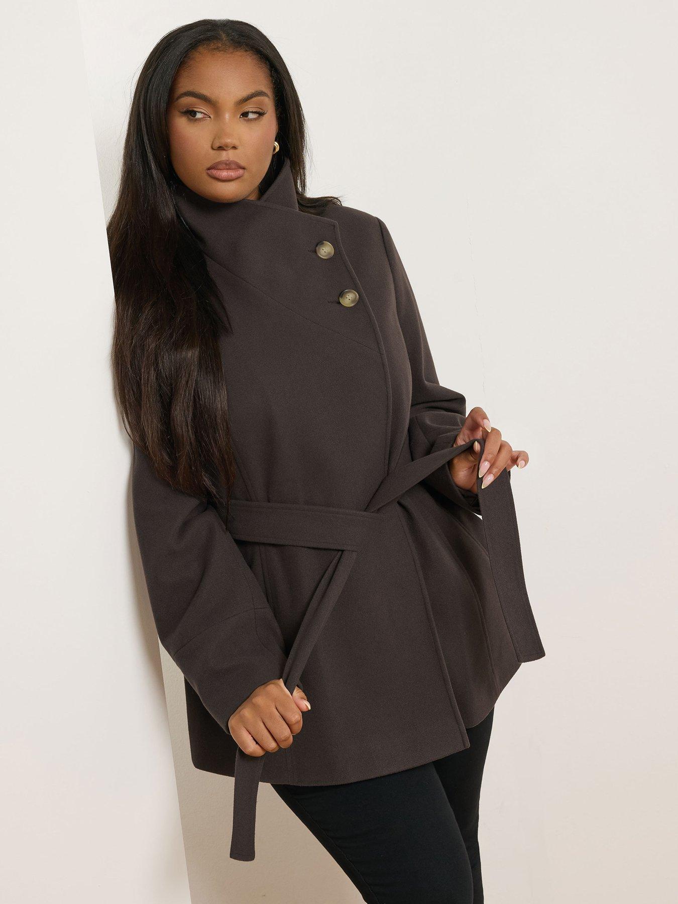 undefined Curve Wrap Wool Coat - Brown