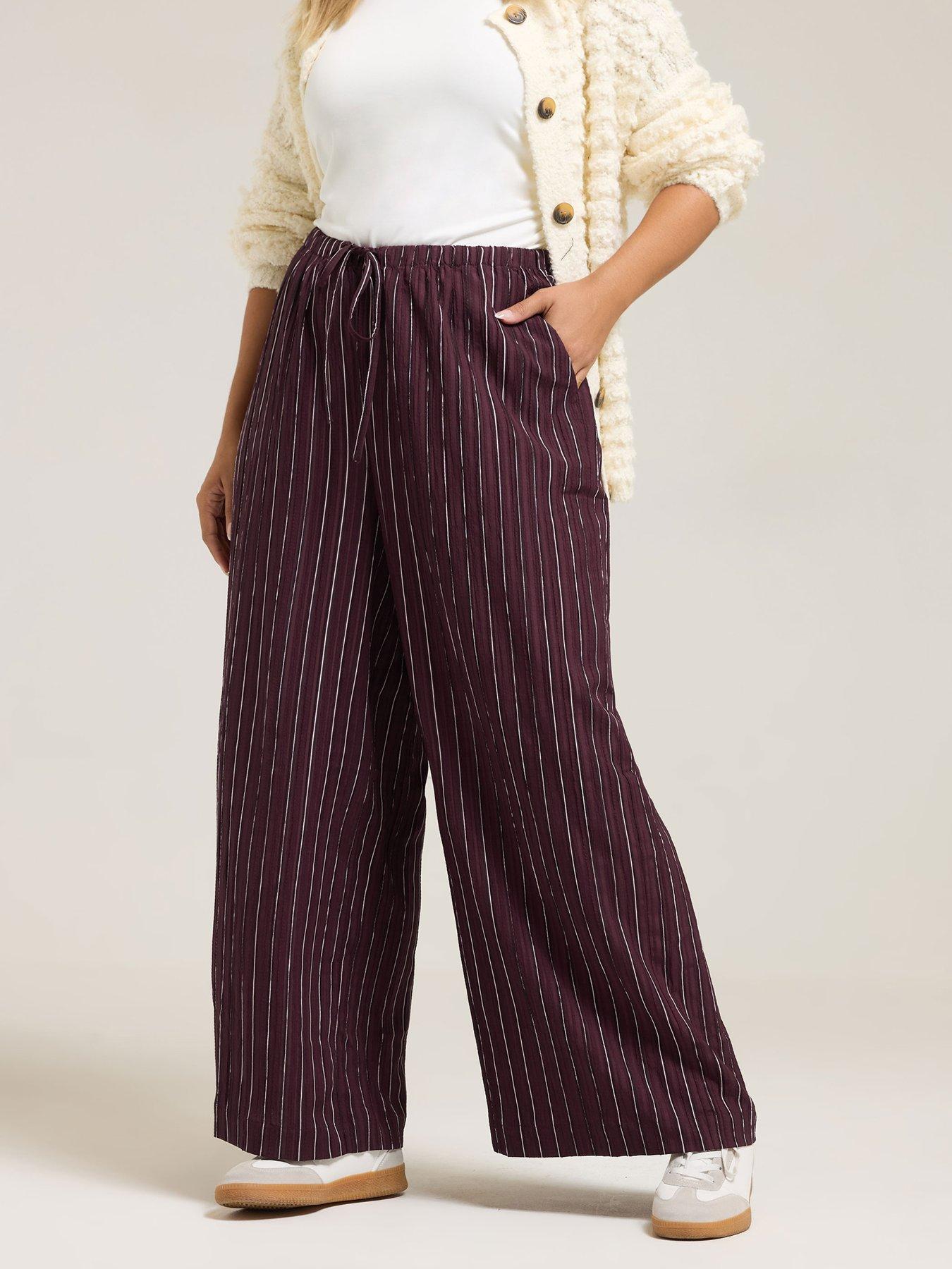 undefined Curve Stripe Wide Leg Pull On Trousers - Red