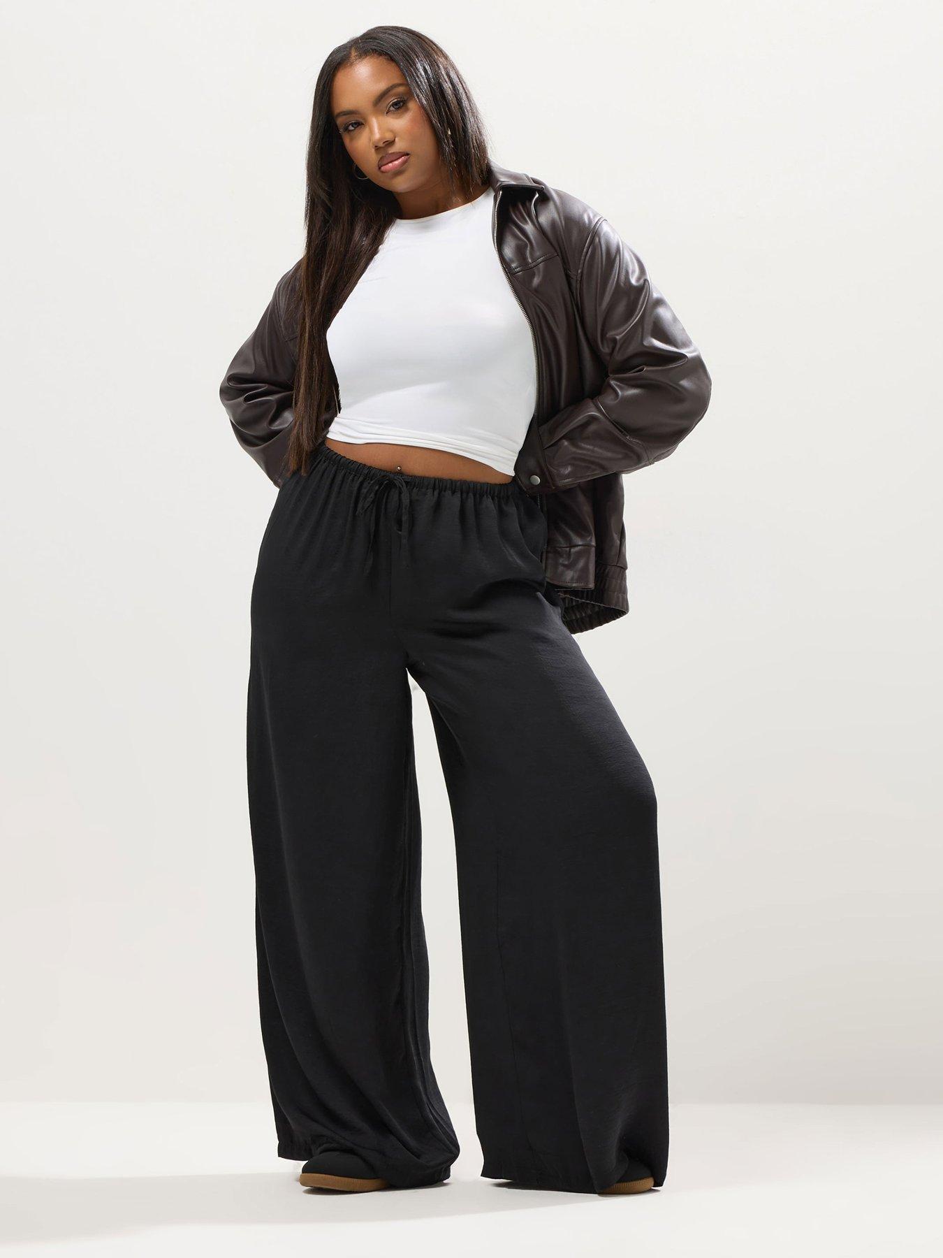 undefined Curve Satin Wide Leg Pull On Trouser