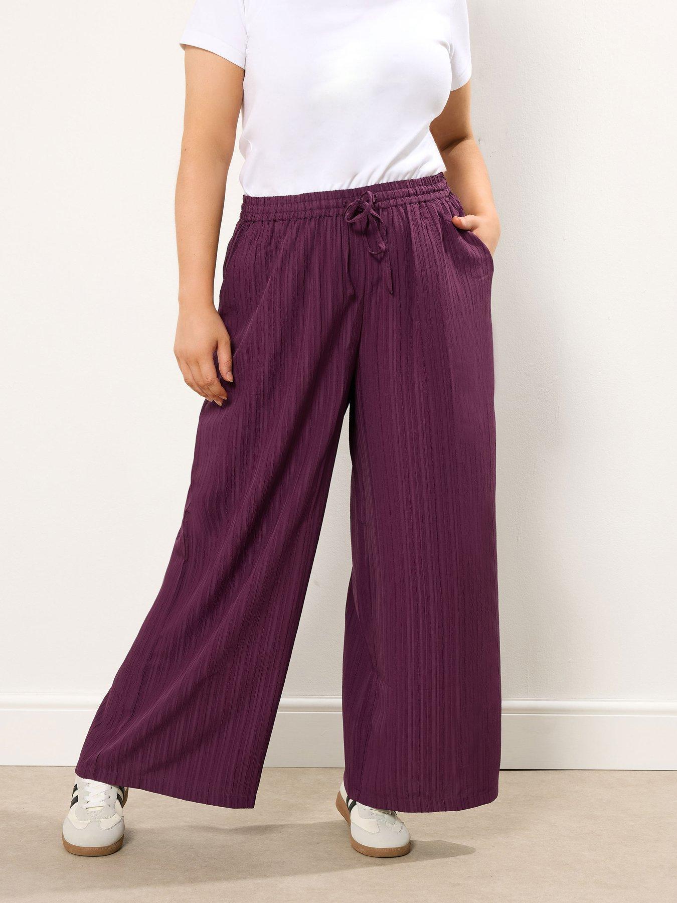 undefined Curve Wine Crinkle Wide Leg Trouser - Red