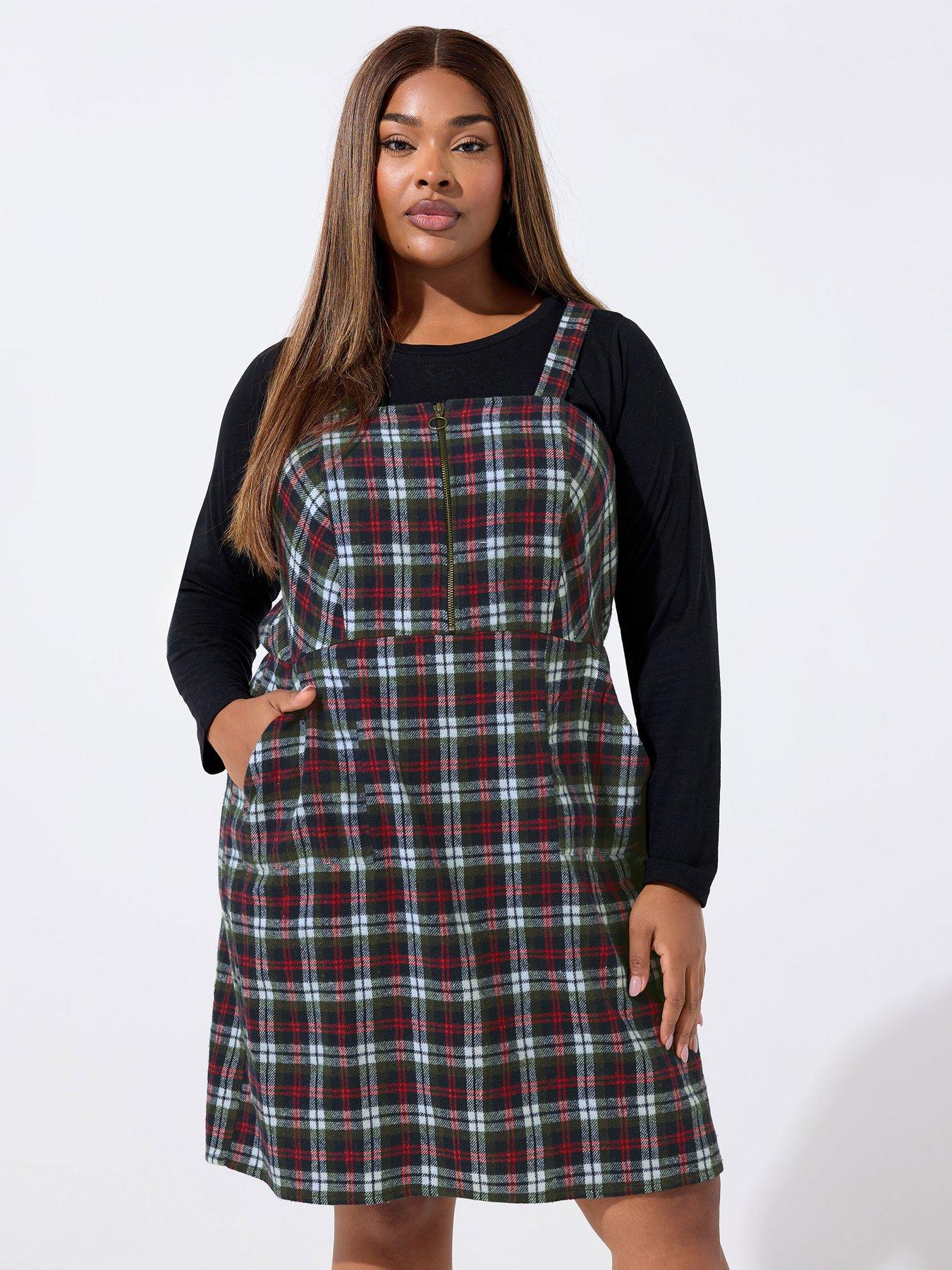 Yours Curve Check Pinafore Red Very