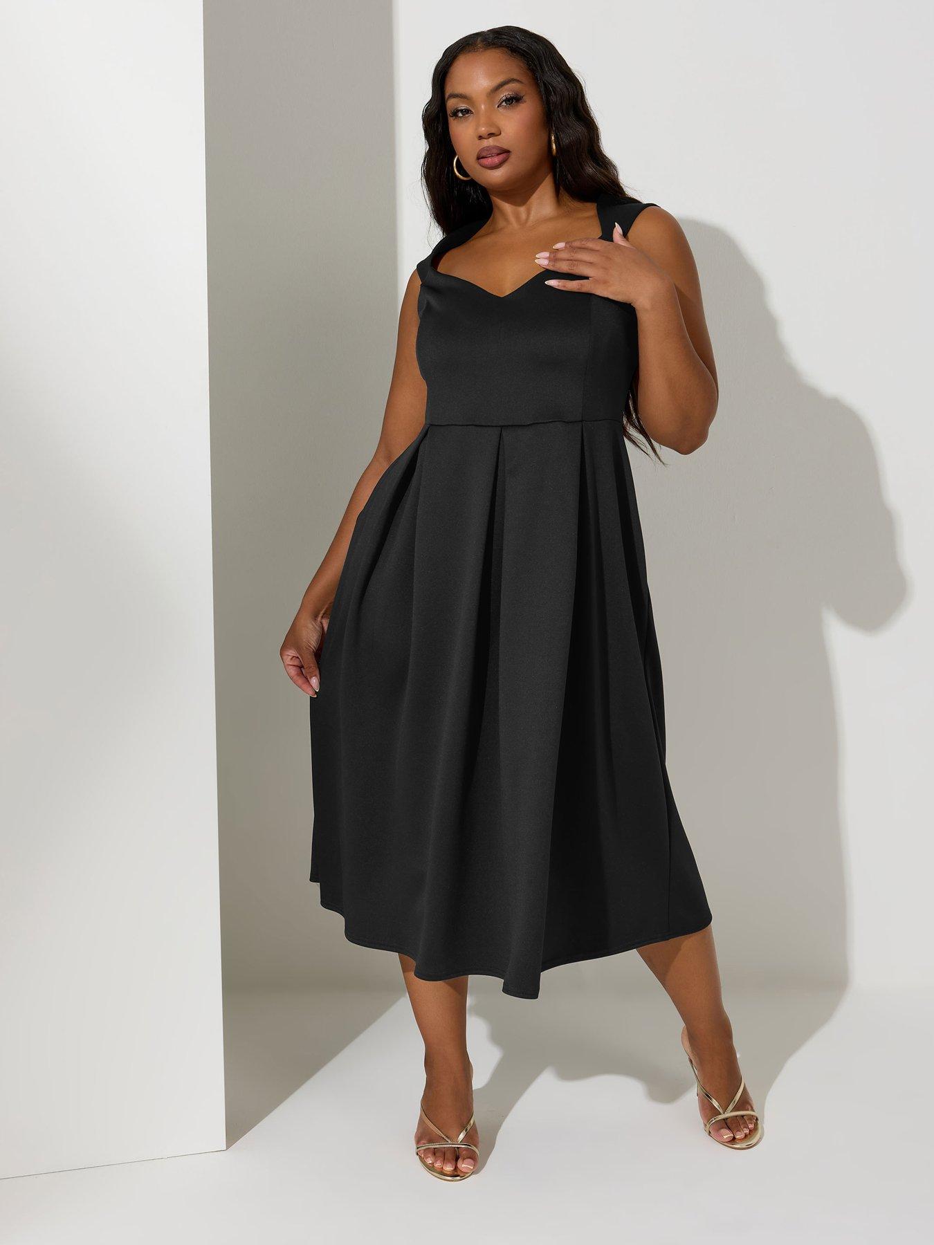 Image 1 of 4 of Yours Curve Sweetheart Neck Scuba Skater Dress - Black