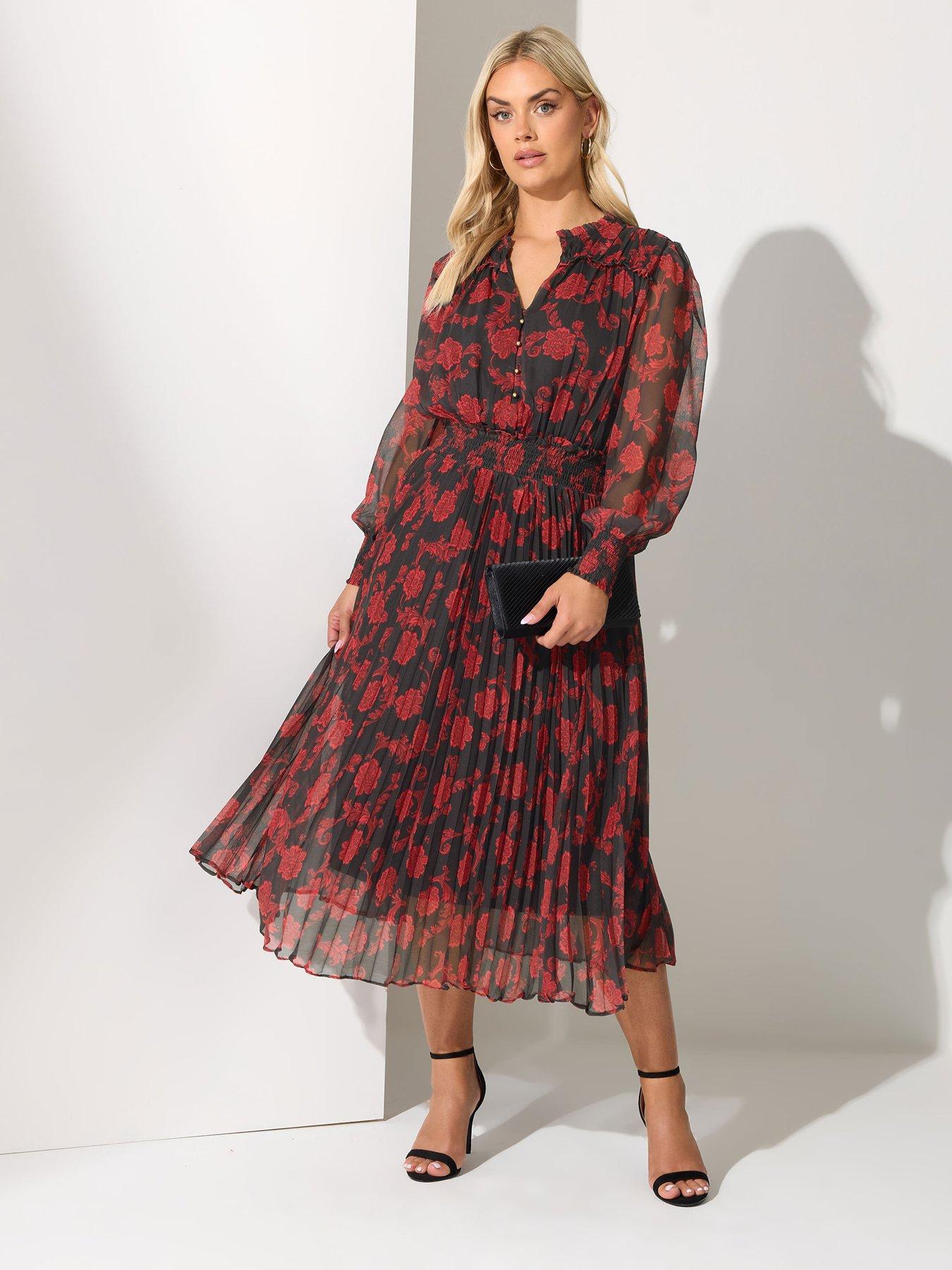 Yours Curve Floral Pleated Shirt Dress - Black