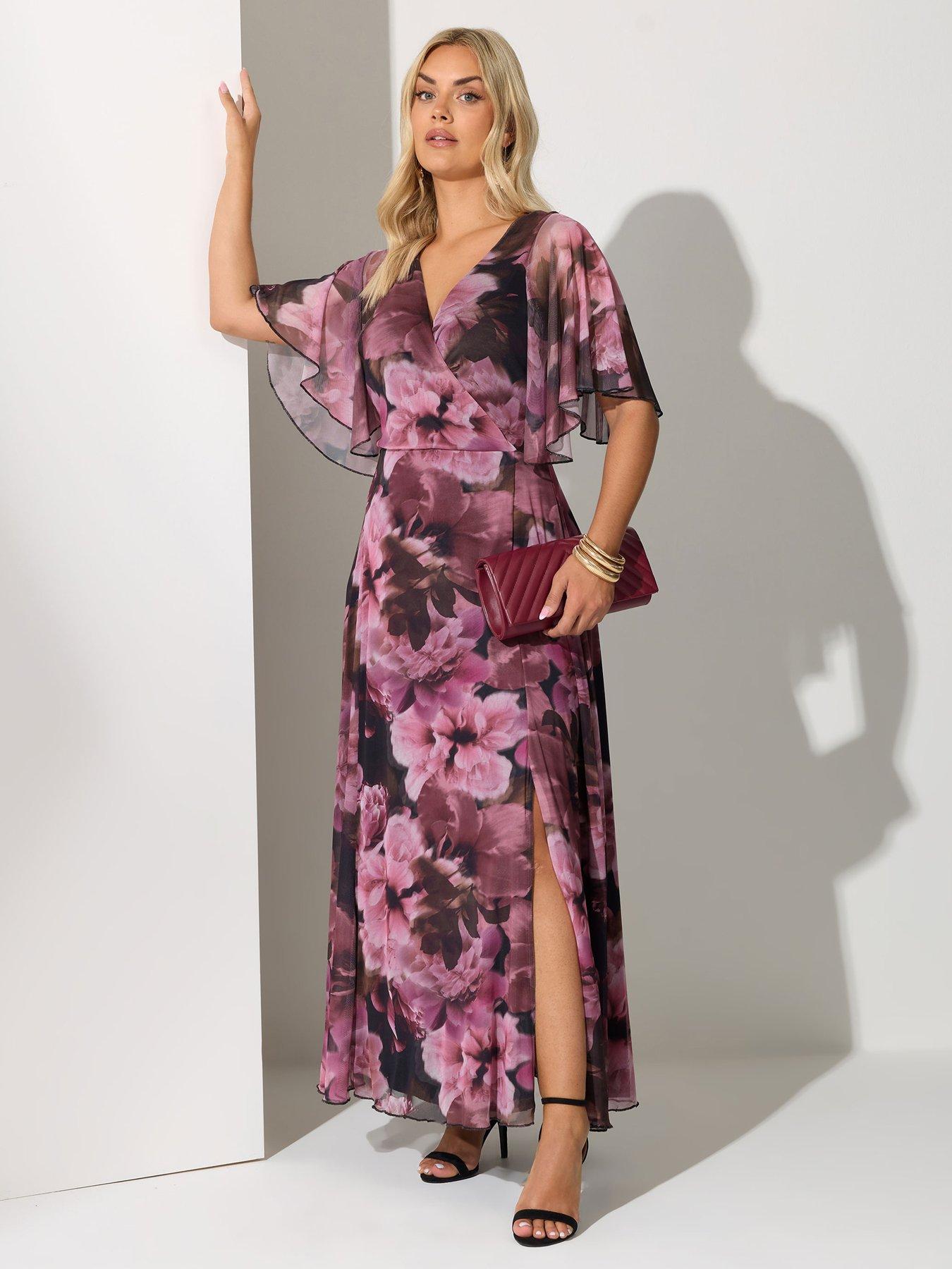 undefined Curve Floral Wrap Mesh Maxi Dress - Pink