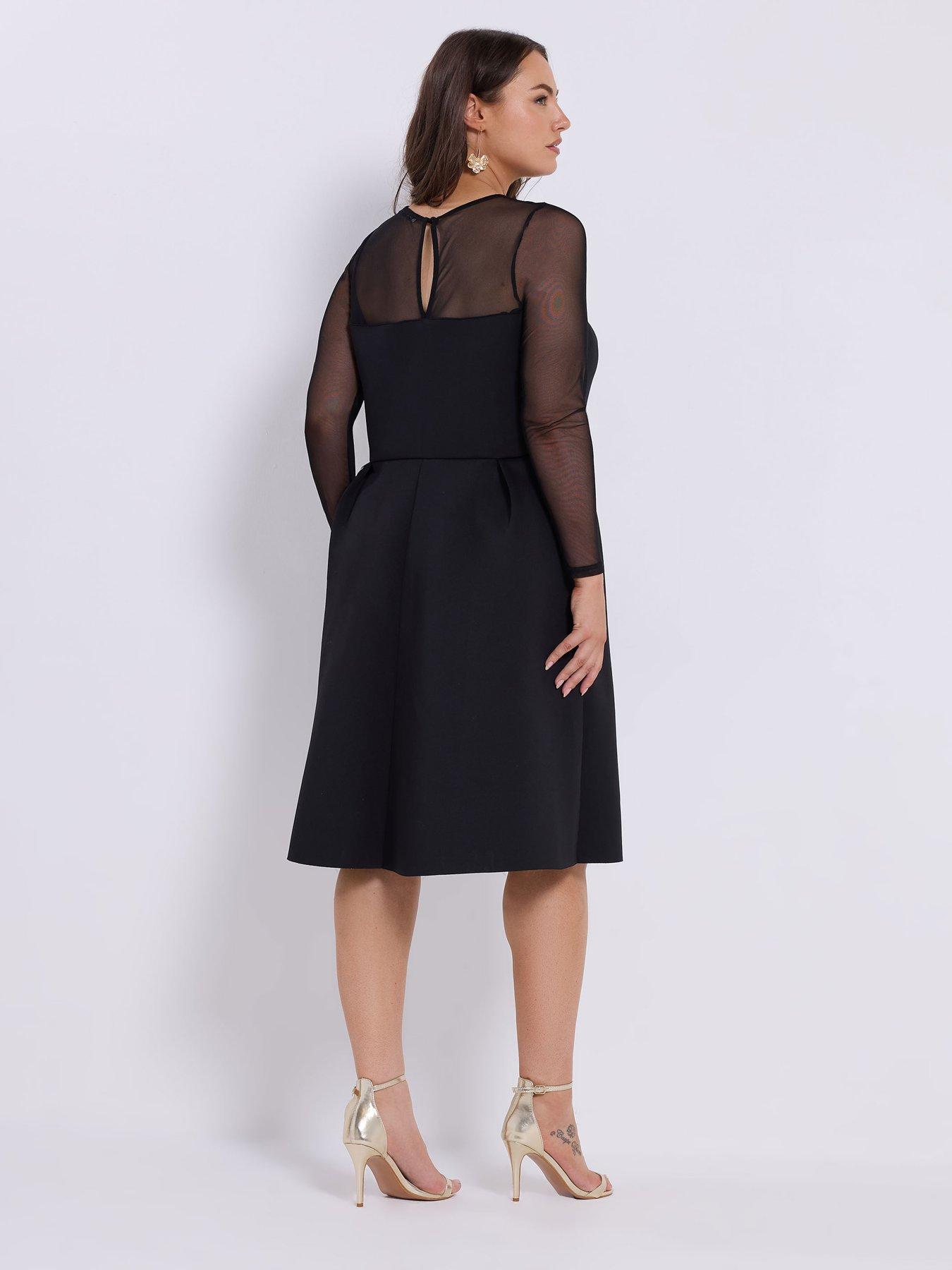 Yours Curve Mesh Sleeve Scuba Skater Dress - Black