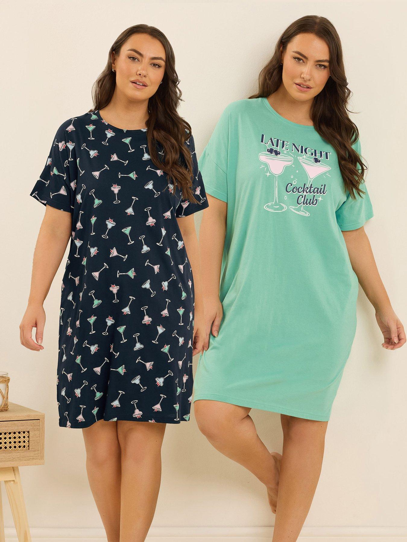 Yours Curve 2 Pack Cocktail Club Sleeptee - Green