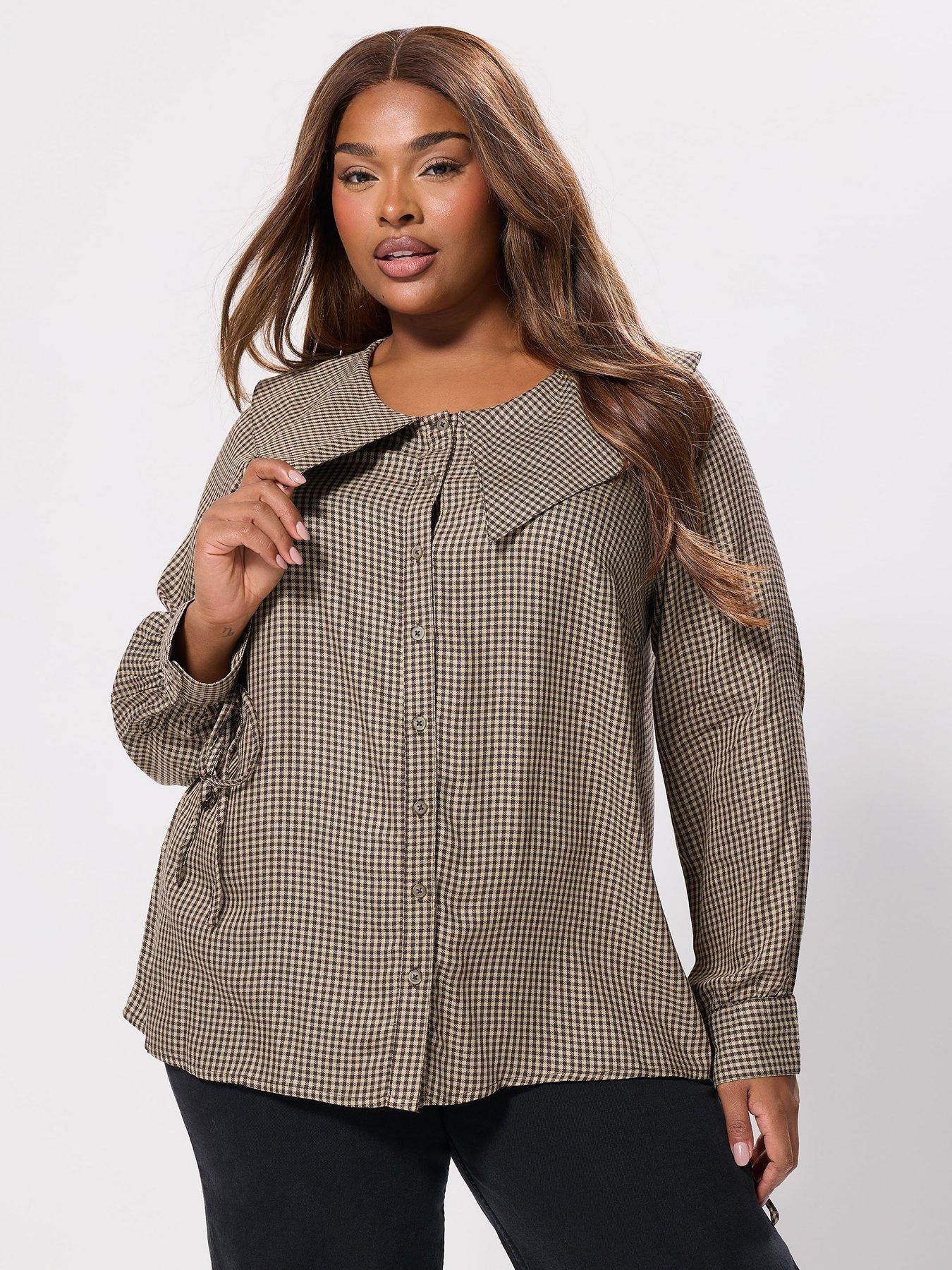 undefined Curve Collar Check Blouse