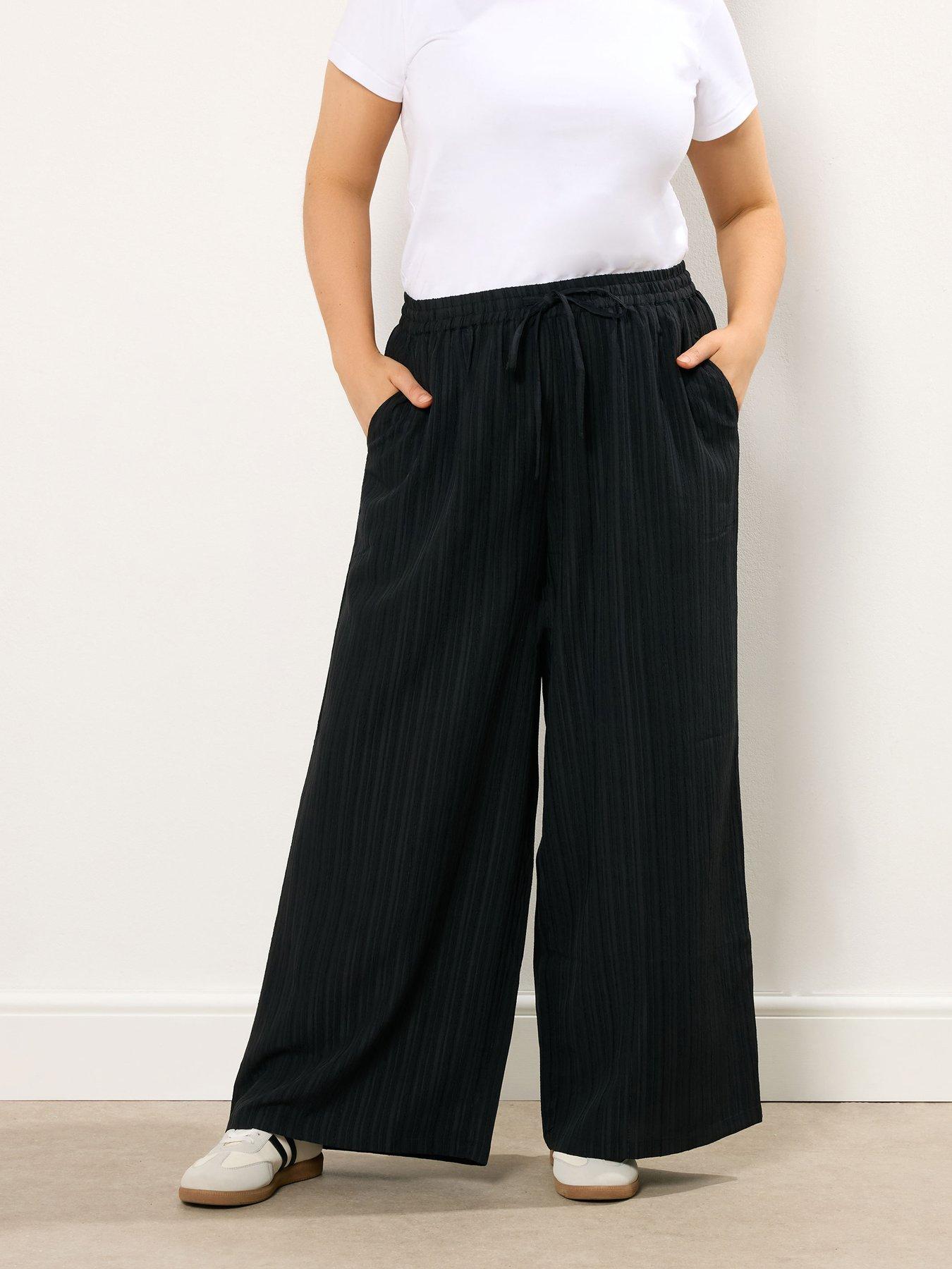 undefined Curve Crinkle Wide Leg Trouser - Black