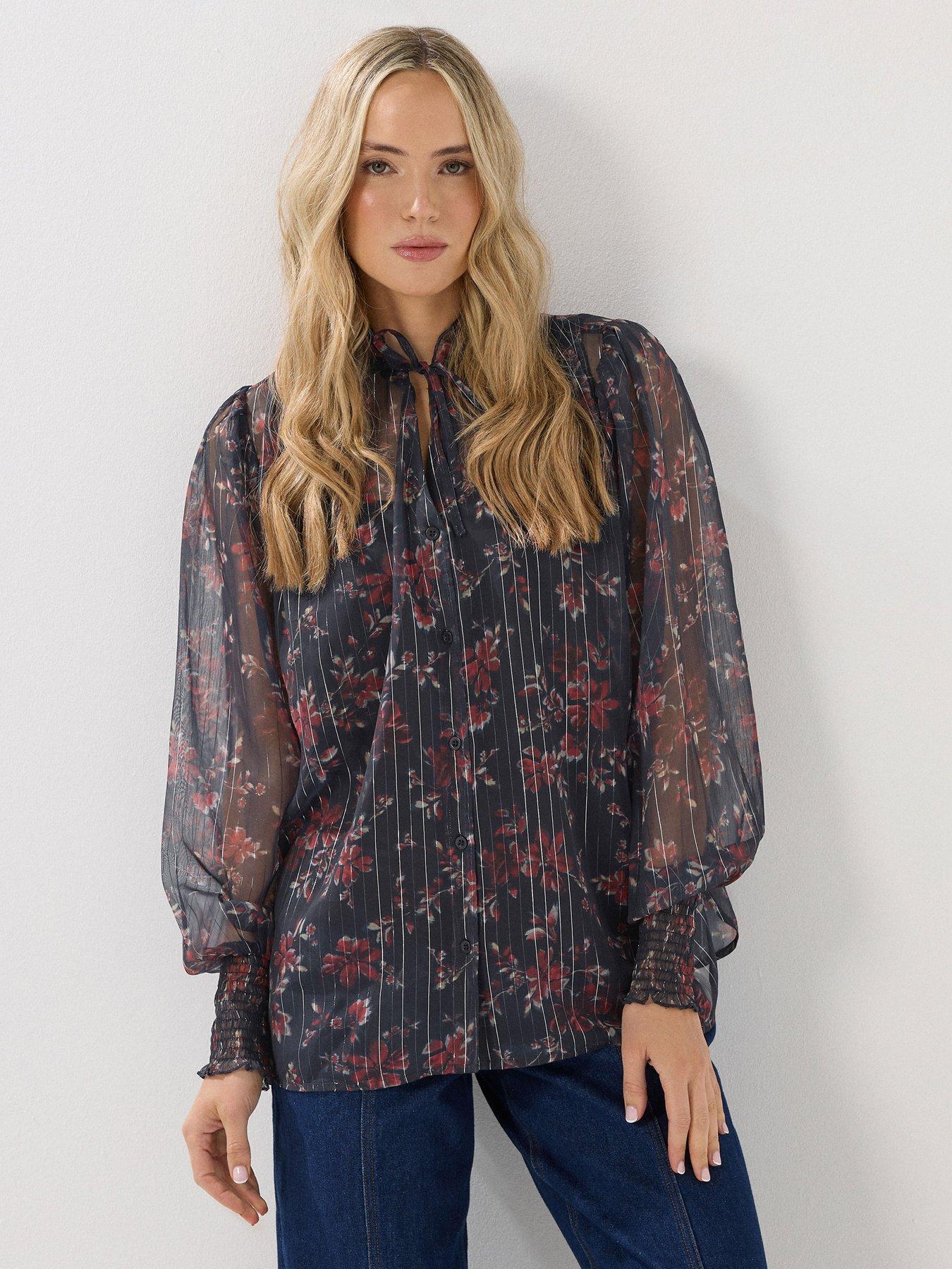 undefined Frill Neck Blouse - Blue