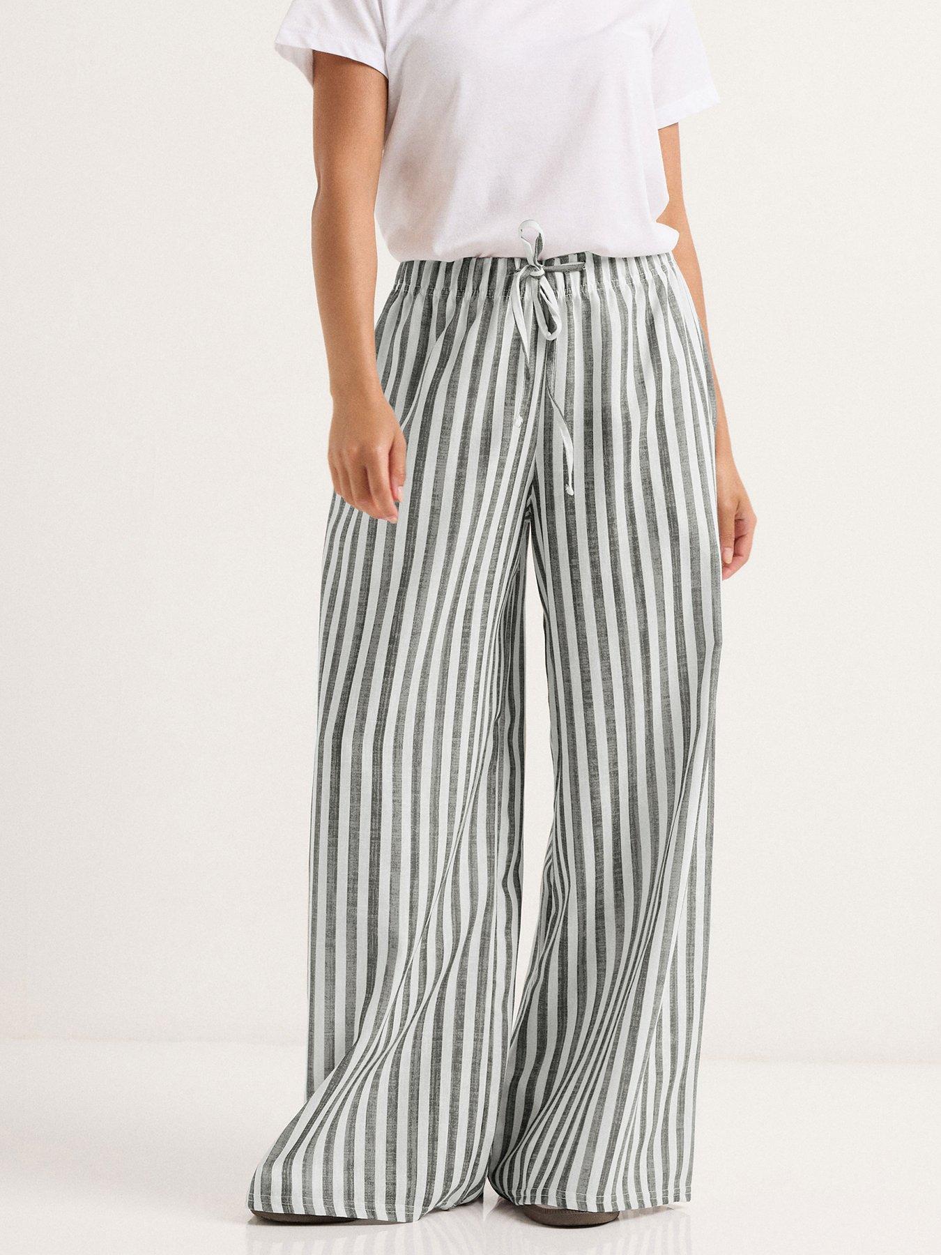 undefined Petite Stripe Wide Leg Trouser - Grey
