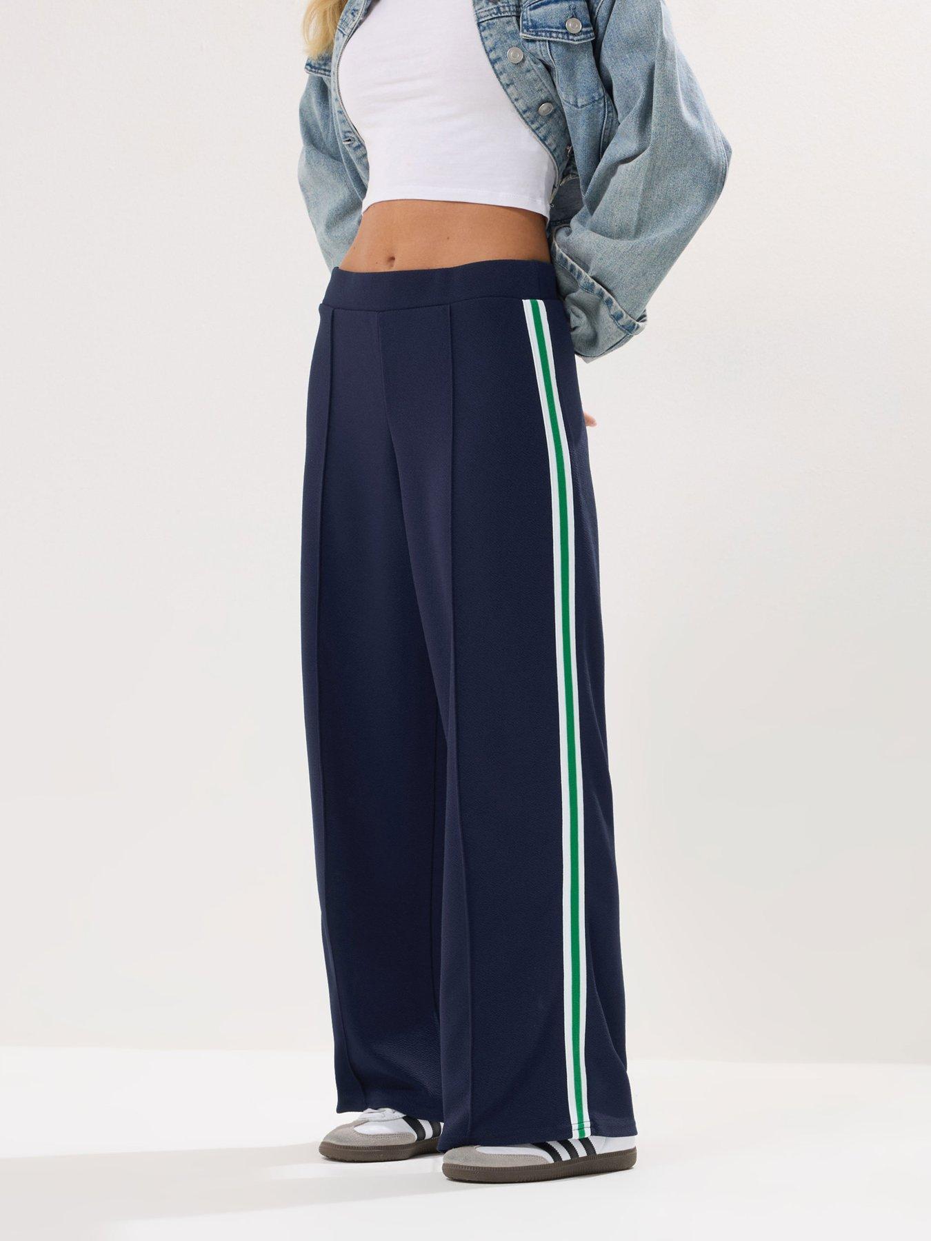 undefined Petite Side Stripe Tape Wide Leg Trouser - Blue