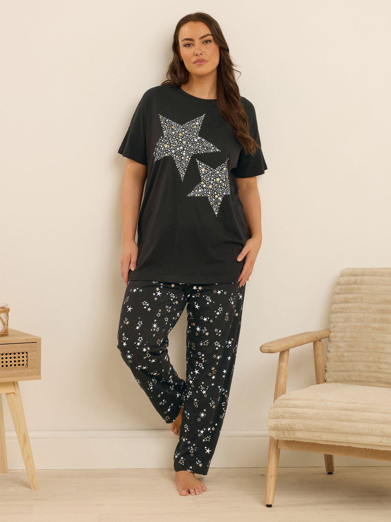undefined Curve Starry Night Wide Leg Pj Set - Black