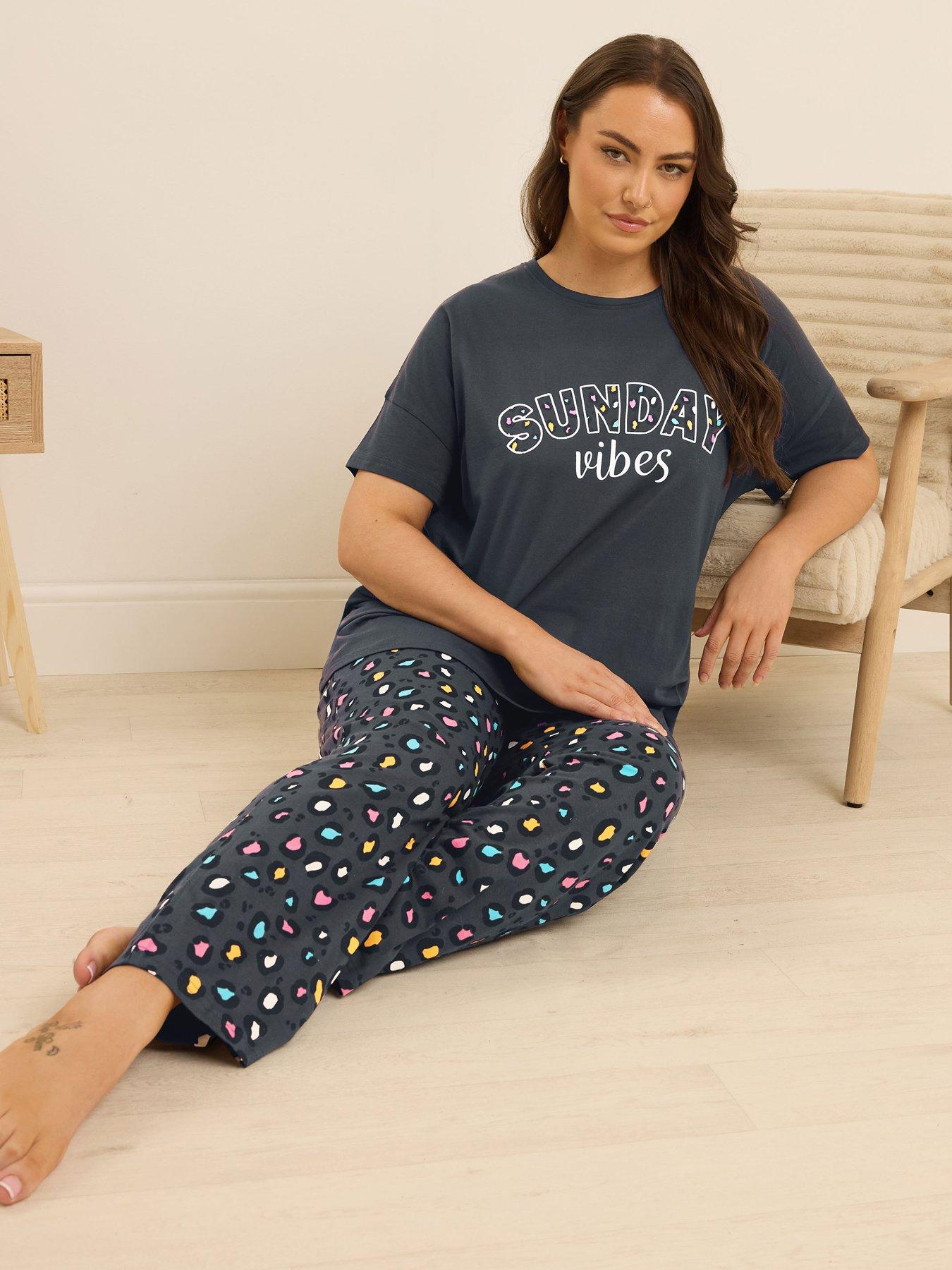 undefined Curve Sunday Vibes Wide Leg Pj Set - Blue