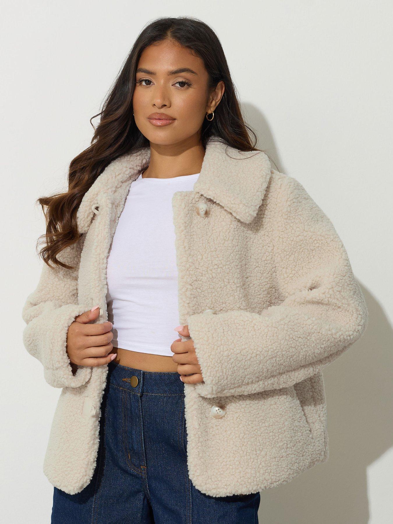 undefined Petite Borg Button Thru Jacket - Natural