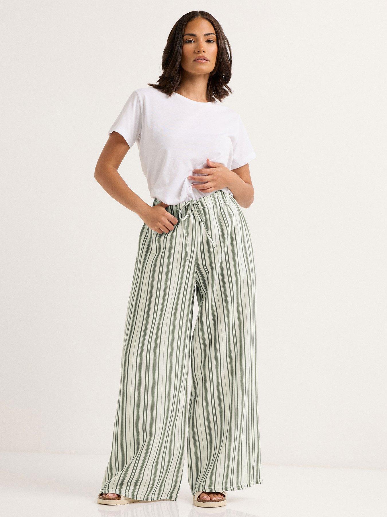 undefined Petite Stripe Wide Leg Trouser - Grey