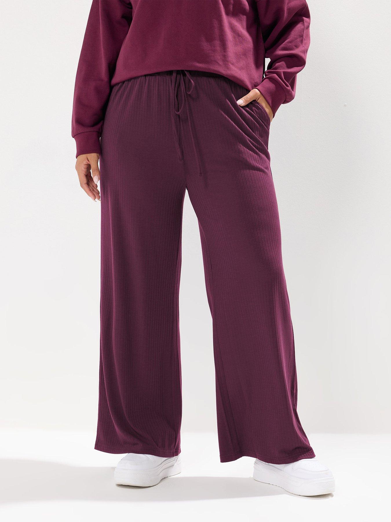 undefined Curve Wide Leg Ribbed Pull On Trouser - Red