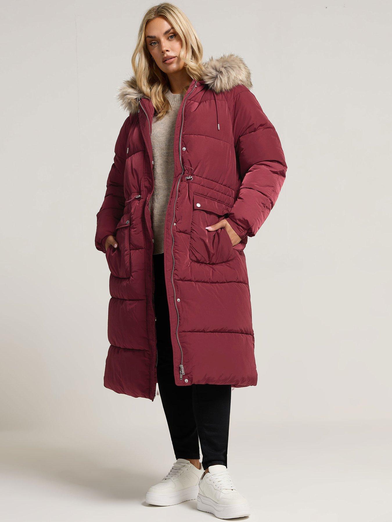 undefined Curve Padded Plush Parka - Red