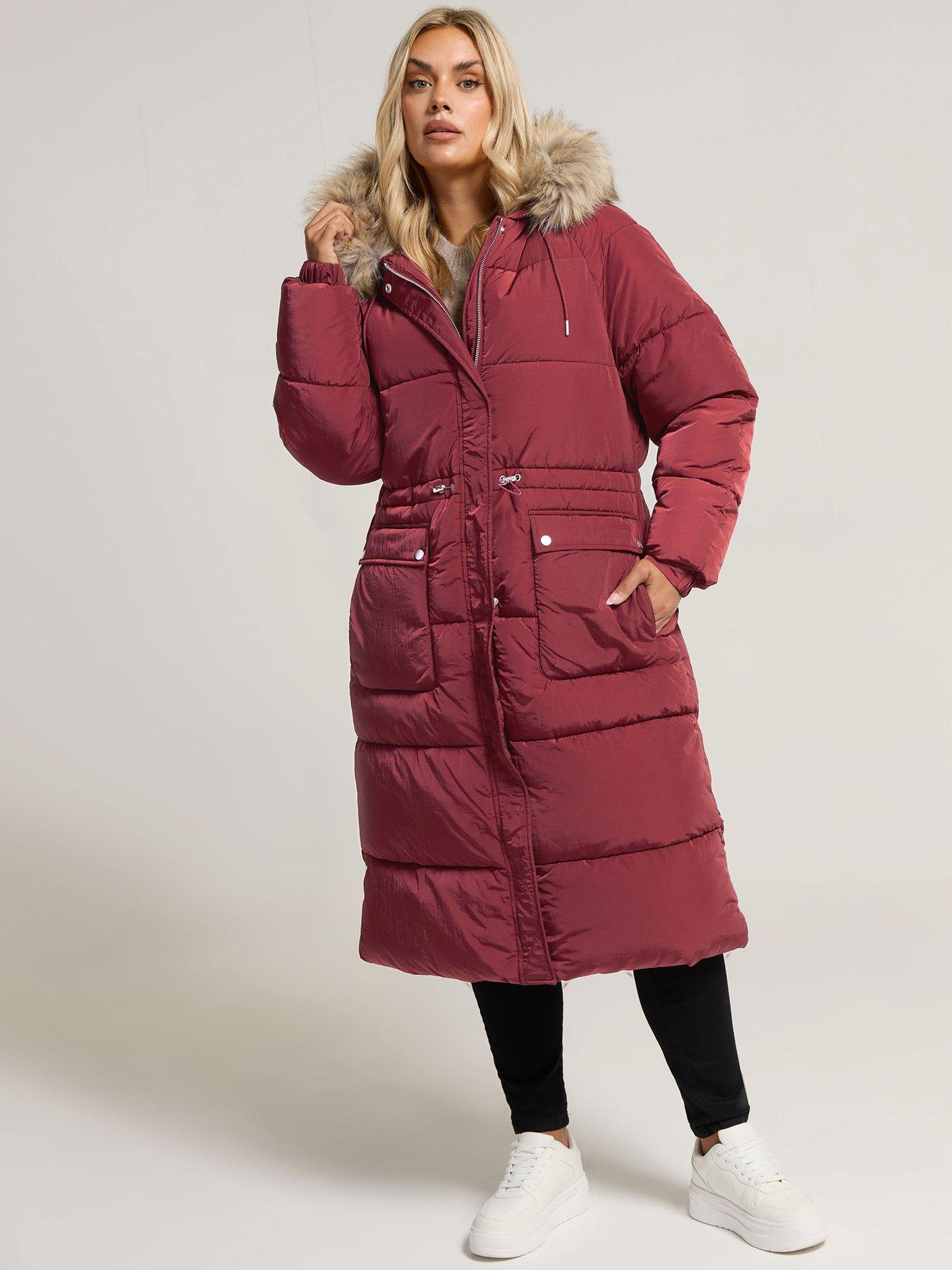 Image 3 of 4 of Yours Curve Padded Plush Parka - Red