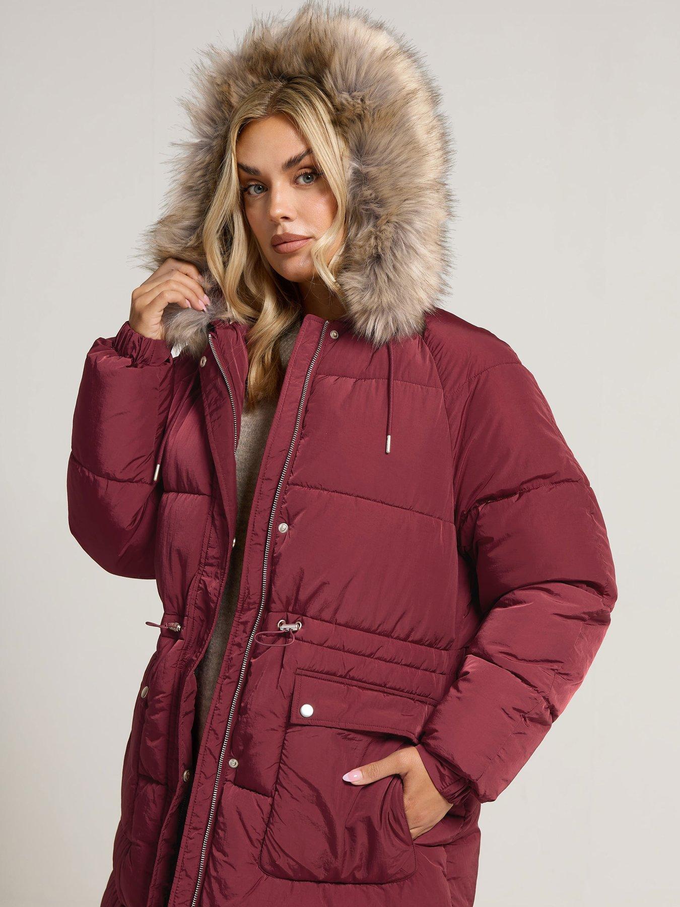 Image 4 of 4 of Yours Curve Padded Plush Parka - Red