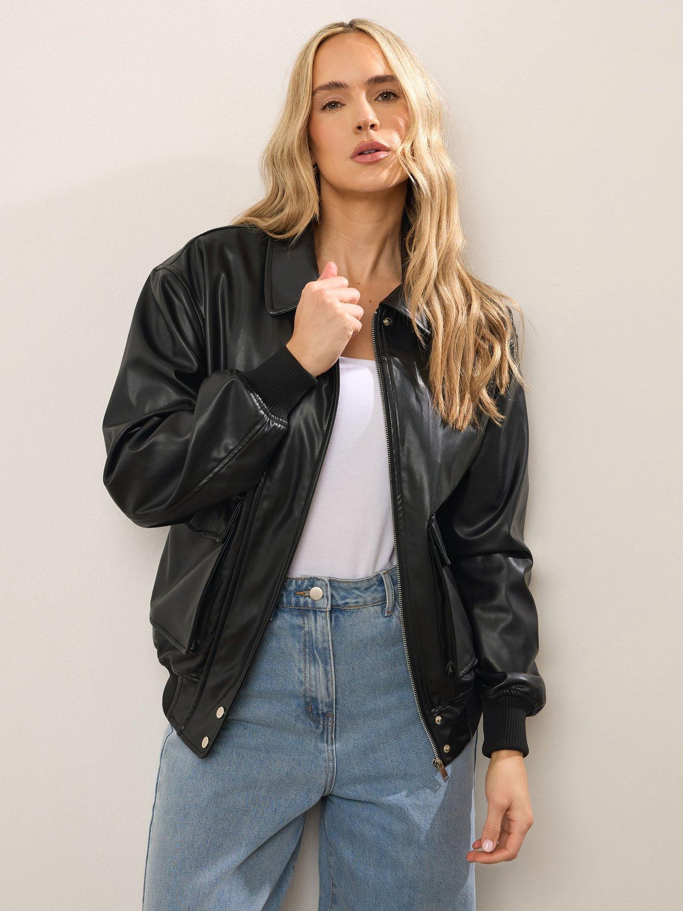 undefined Faux Leather Trucker Jacket - Black
