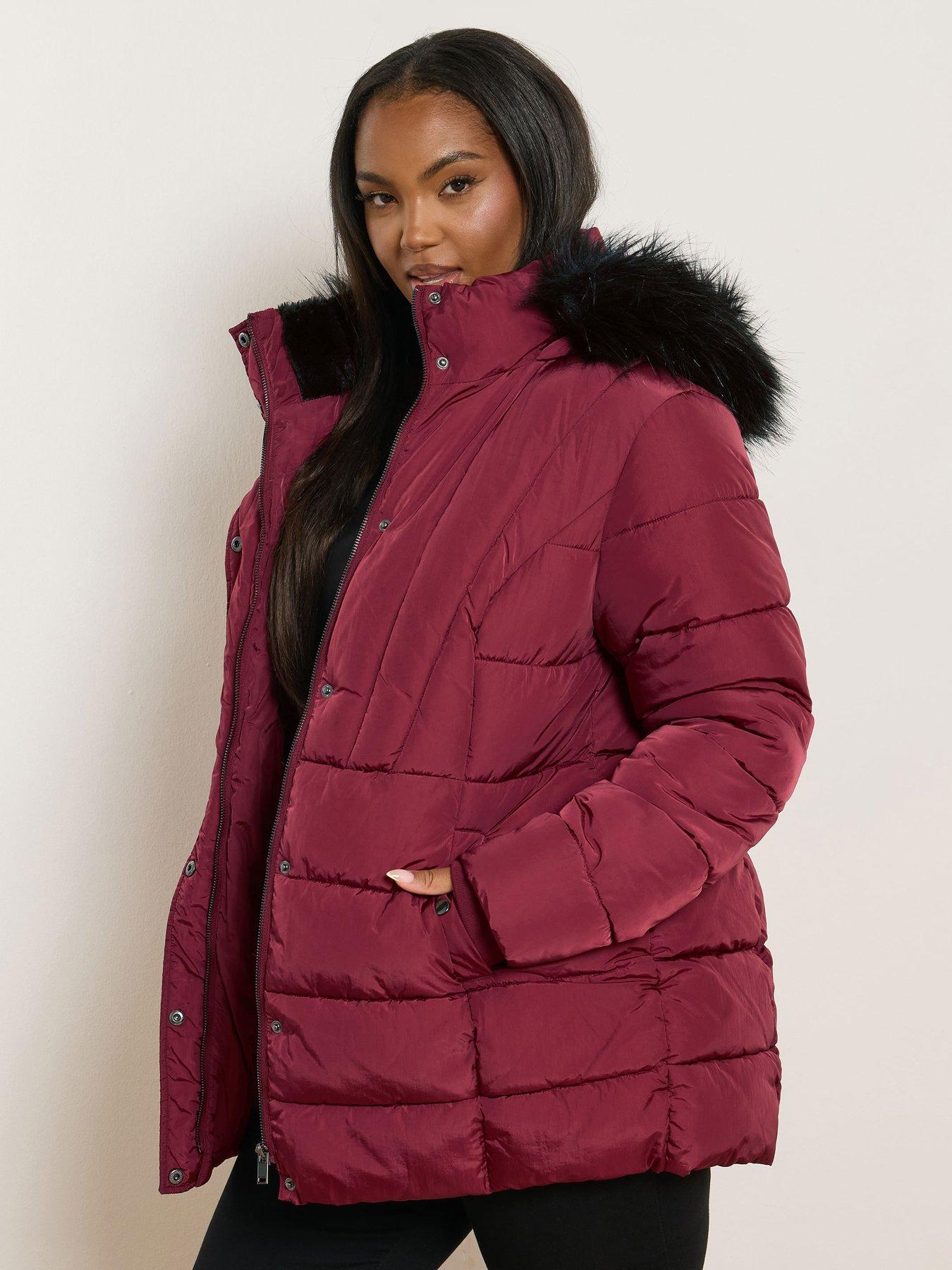 Image 1 of 4 of Yours Curve Short Padded Coat - Red