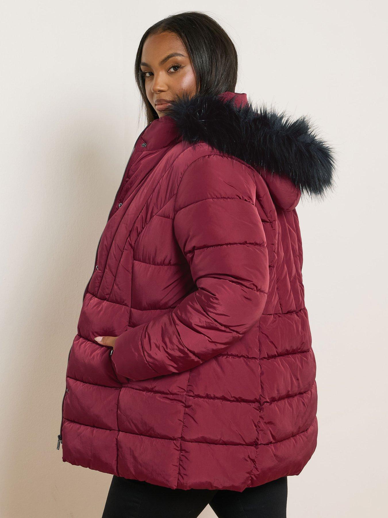 Image 2 of 4 of Yours Curve Short Padded Coat - Red