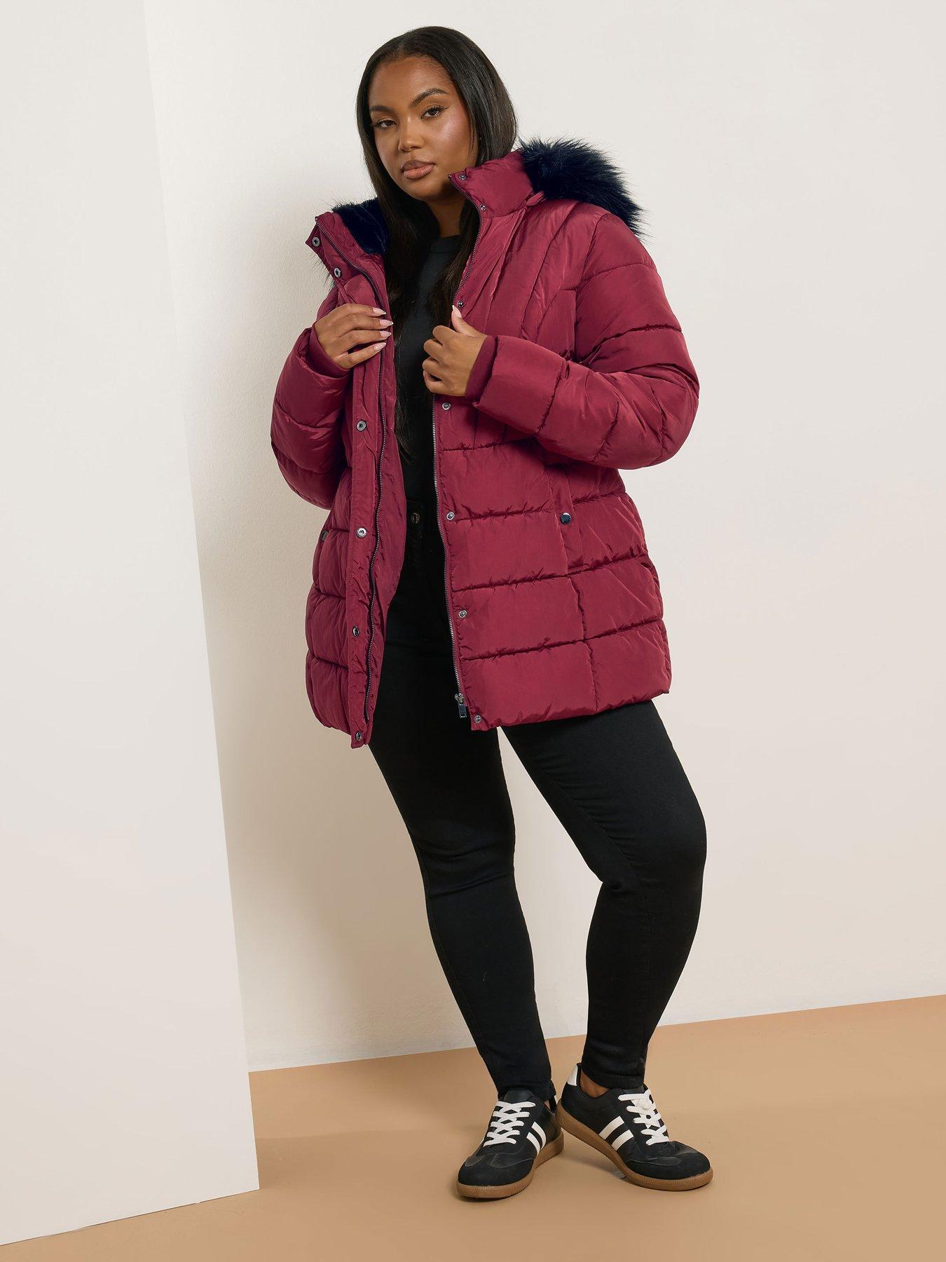 Image 3 of 4 of Yours Curve Short Padded Coat - Red