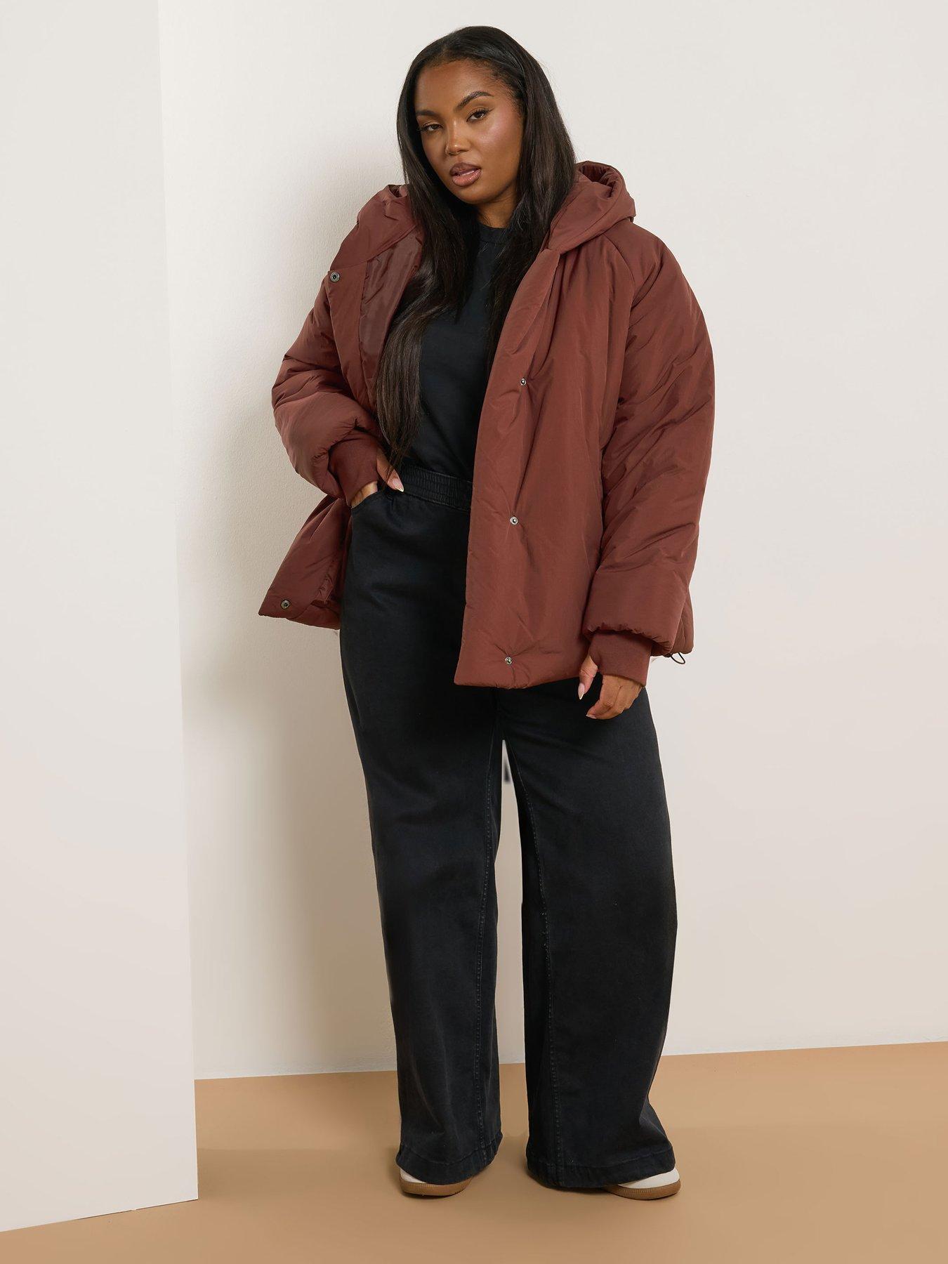 Yours Curve Unquilted Padded Coat - Red | Very