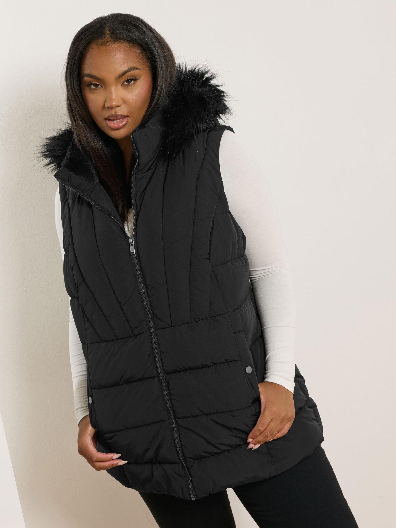 undefined Curve Faux Fur Hood Gilet - Black